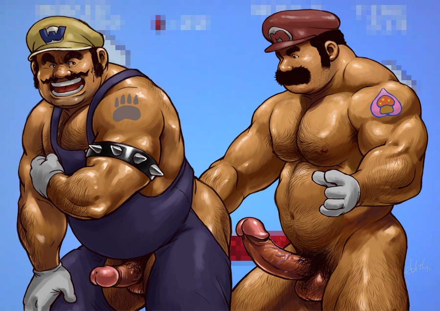 2boys anal ballsack bara bent_forward boner chubby cmnm color curved_penis ebith1969 erection exposed_ass exposed_penis facial_hair gay gloves hat human imminent_anal male male_only mario mario_(series) multiple_males muscle muscles nipple_tweak nude penis penis_size_difference sex source_request studded_armlet super_mario_bros. super_mario_bros._(nes) tagme tattoos wario