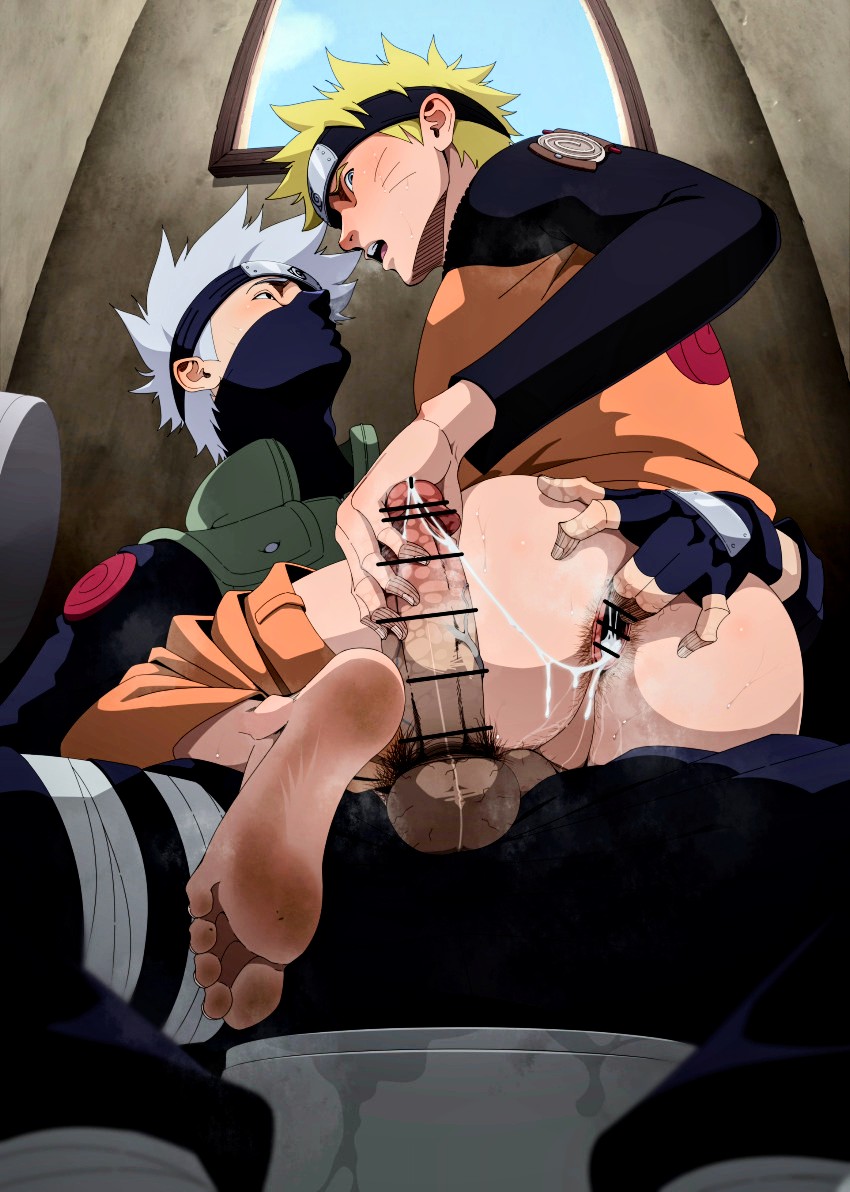 alterinku ass blonde_hair blush blushing bottomless clothed_sex dirty_toilet fingering_ass fingering_partner fingerless_gloves fraternity gay gay_sex green_vest hairy_balls hatake_kakashi headband lad looking_at_partner male male/male male_only male_penetrating masked_male naruto naruto_(series) naruto_shippuden naruto_uzumaki pants restroom sky small_room spiky_hair spreading toilet top_only tough_guy white_hair window yaoi