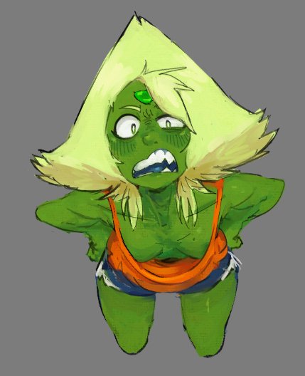 areolae peeking, bending down, deep cleavage, high angle, melflower, peridot (steven universe), steven universe