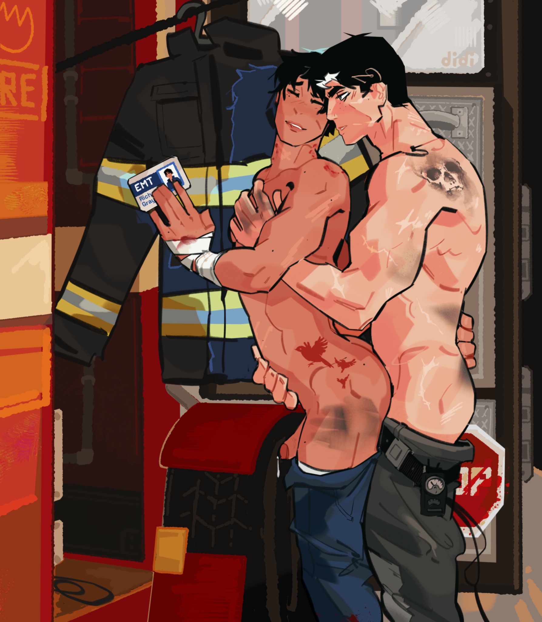 alternate skin color, batcest, darkened skin, dc, dc comics, dick grayson, flying didii, gay, gay sex, inseki, jason todd, nightwing, red hood (dc)