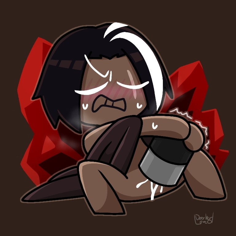 1boy, 2018, artist name, black hair, bodily fluids, brown background, brown body, clenched teeth, closed eyes, closed mouth, clothing aside, cookie run, cookie run kingdom, cum, cum on body, dark choco cookie, darkerload, eyebrows, eyebrows visible through hair, fleshlight, lying, lying on back, male, male only, masturbating, masturbation, naked, naked male, scar, scar across eye, scar on face, scarred, scarred face, sex toy, solo, solo male, steam, steamy, steamy breath, sweat, sweating, two-tone hair, white hair