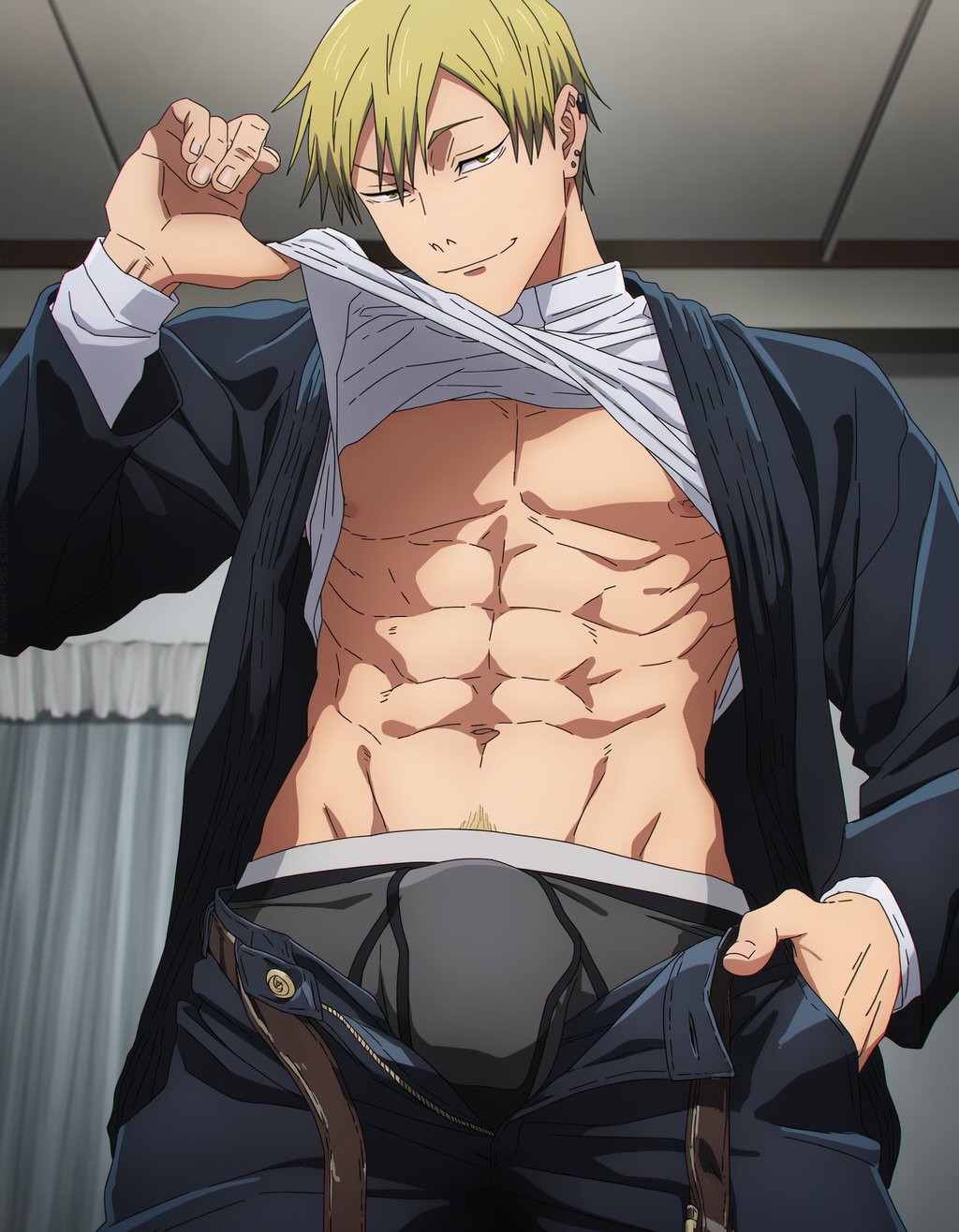 abs, ai generated, big dick, cock, jujutsu kaisen, male, male only, muscles, muscular male, zenin naoya