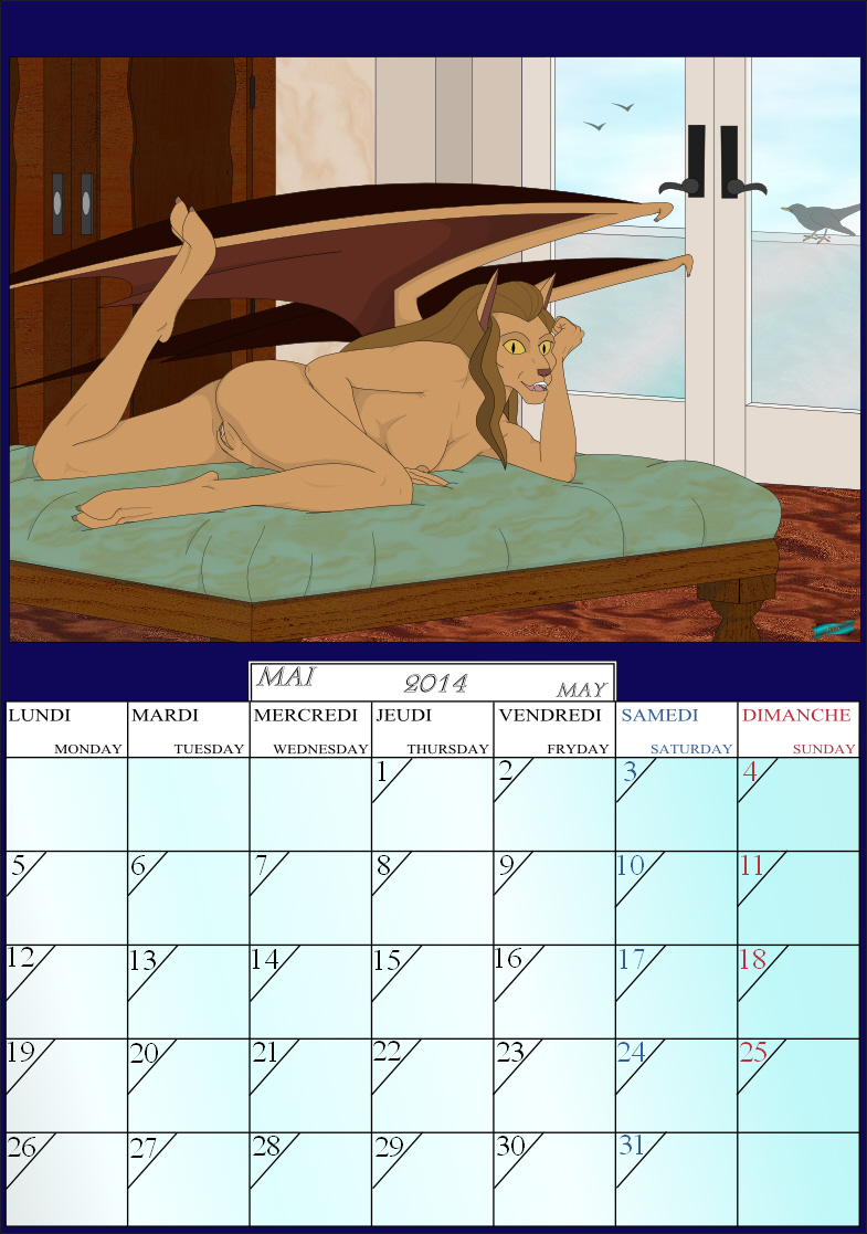 2014 breasts calendar_(medium) disney fab3716 female gargoyles maggie_reed may_(month) nude pussy solo