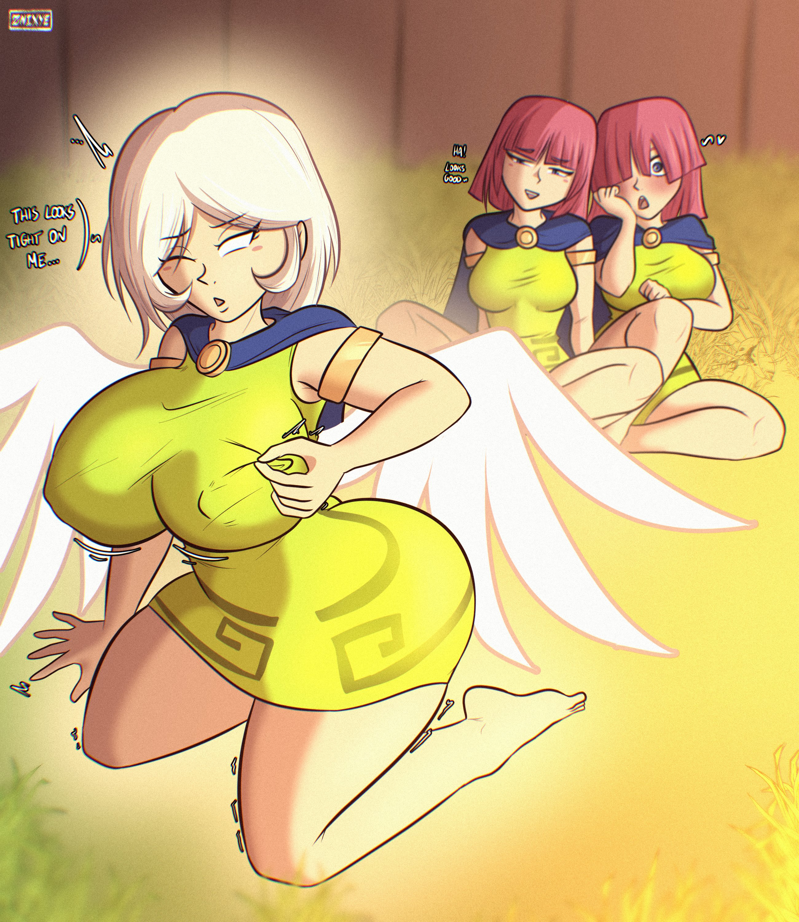 3girls, archer (clash of clans), clash (series), clash of clans, clash royale, female, healer (clash of clans), nipple bulge, supercell, tight clothing, video games, znixye