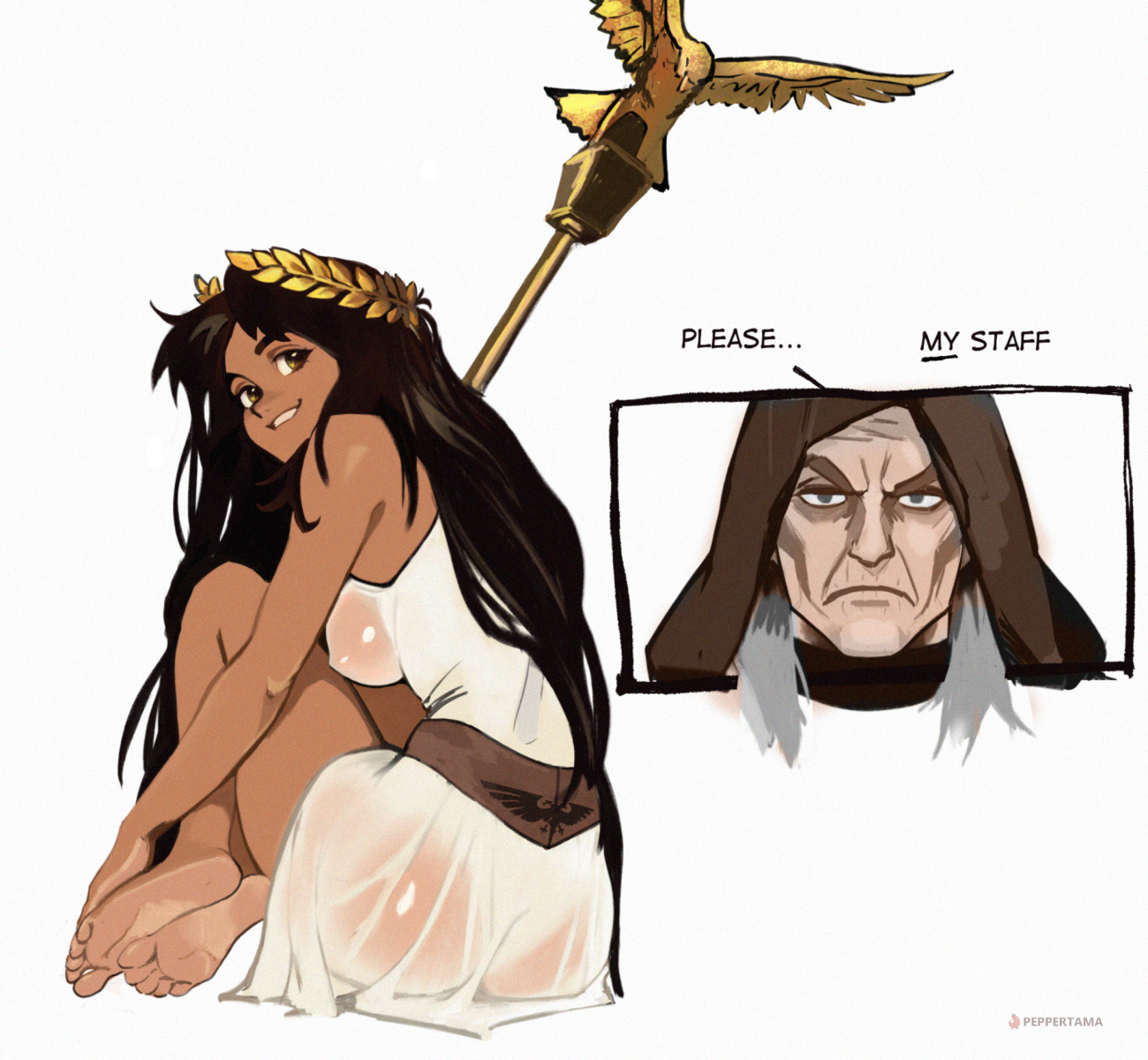 1girls, 2d, ass, breasts, breasts visible through clothing, brown hair, caramel-skinned female, dark hair, dark-skinned female, fanart, feet, feet up, gender transformation, genderswap (mtf), girl, god-emperor of mankind, imperium of man, long hair, malcador the sigillite, nipples, nipples visible through clothing, peppertama, rule 63, see-through, see-through clothes, see-through clothing, sitting, sole female, soles, very long hair, warhammer (franchise), warhammer 40k