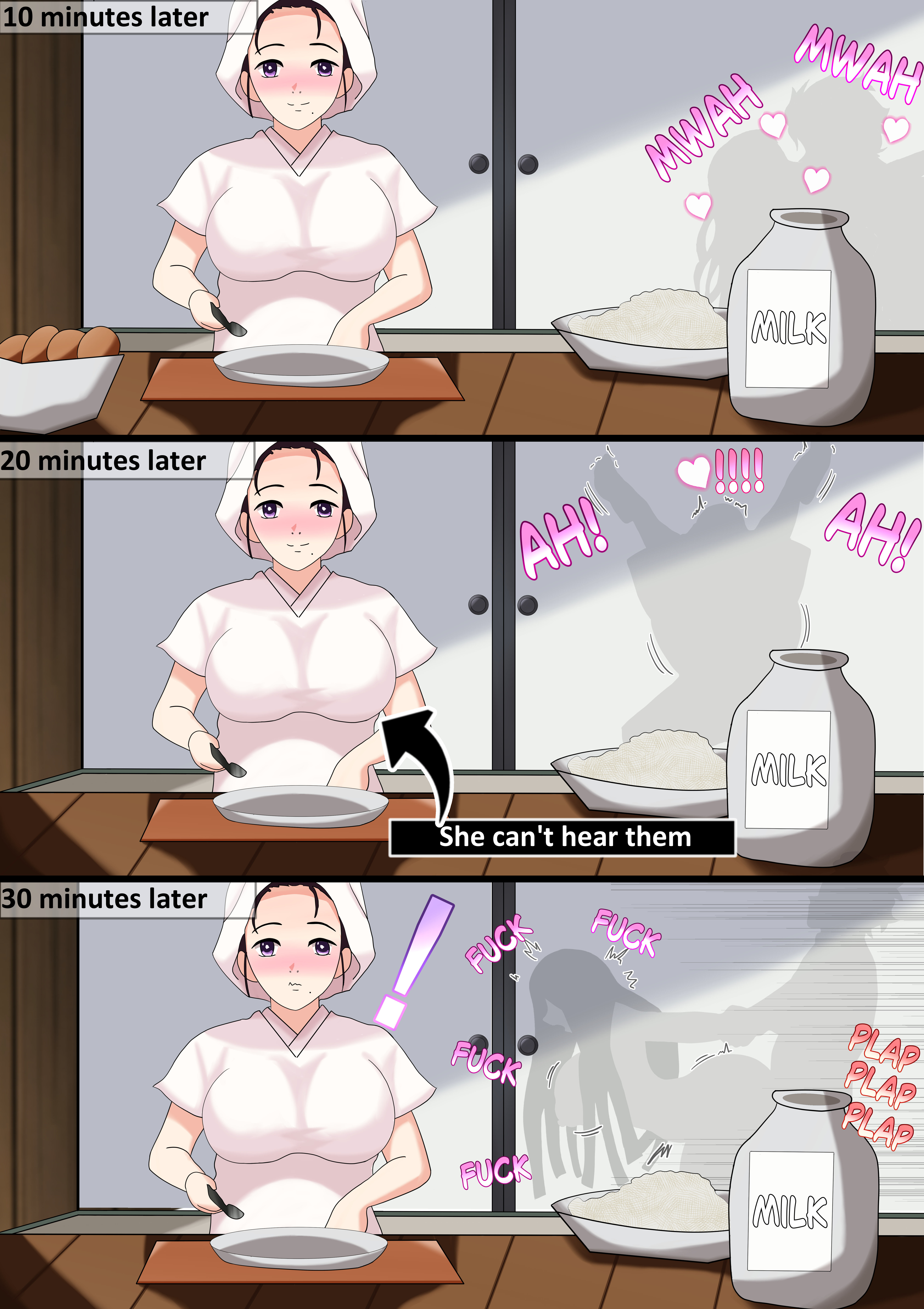 1boy, 2girls, breasts, brother and sister, demon slayer, doggy style, female, full nelson, hidden sex, incest, kamado kie, kamado nezuko, kamado tanjirou, kimetsu no yaiba, kissing, kitchen, male, penis in pussy, sex, silhouette, stealth sex, vaginal, vaginal penetration, vaginal sex, xvanana100