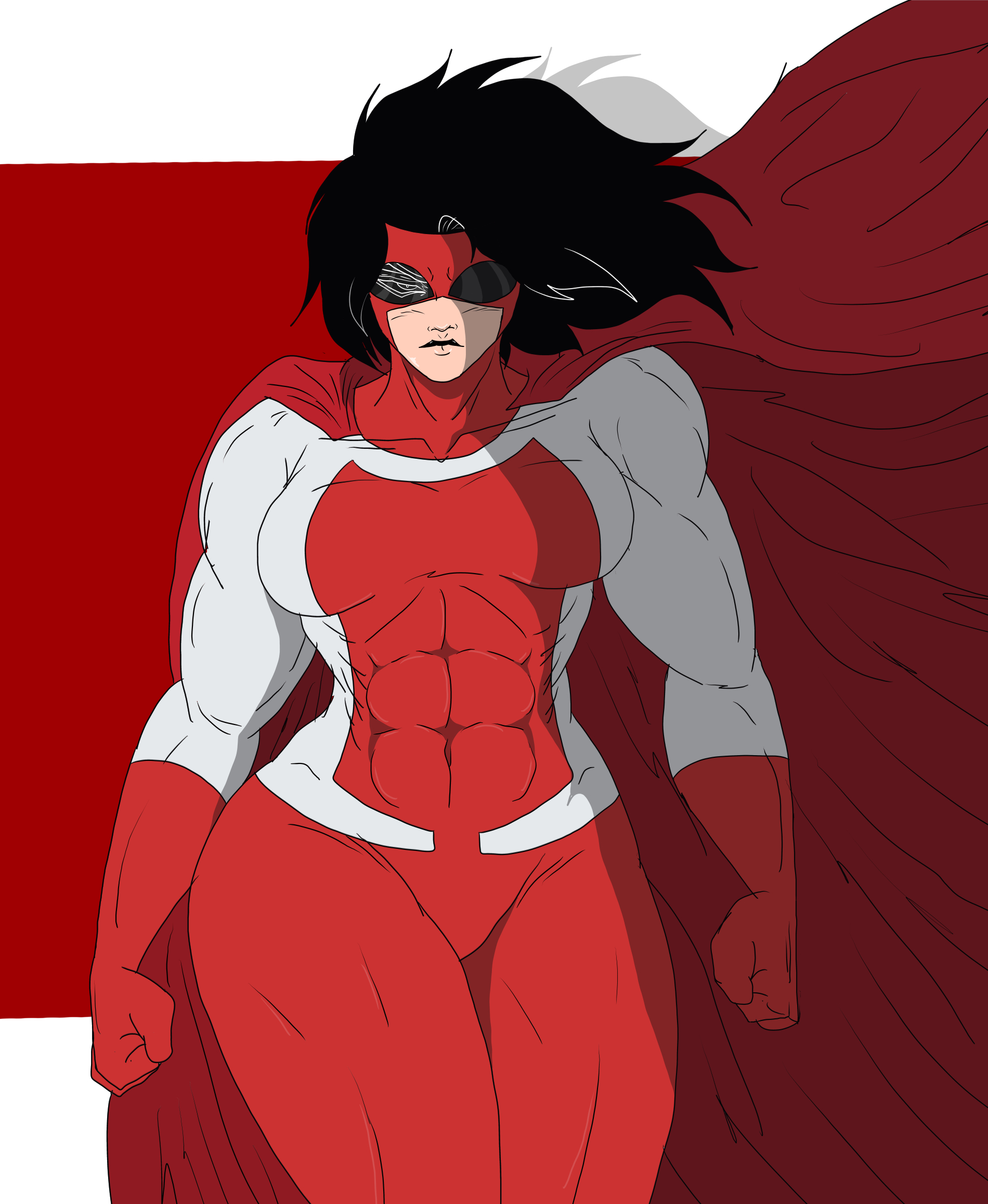 abs, black hair, black lipstick, cape, clothed, clothing, female, female only, femvincible, genderswap, genderswap (mtf), goggles, hair, invincible, invincible (comics), invincible (tv series), mark grayson, mask, masked female, muscular, muscular female, omni-mark (invincible), rule 63, solo, standing, theicevirus, thick thighs