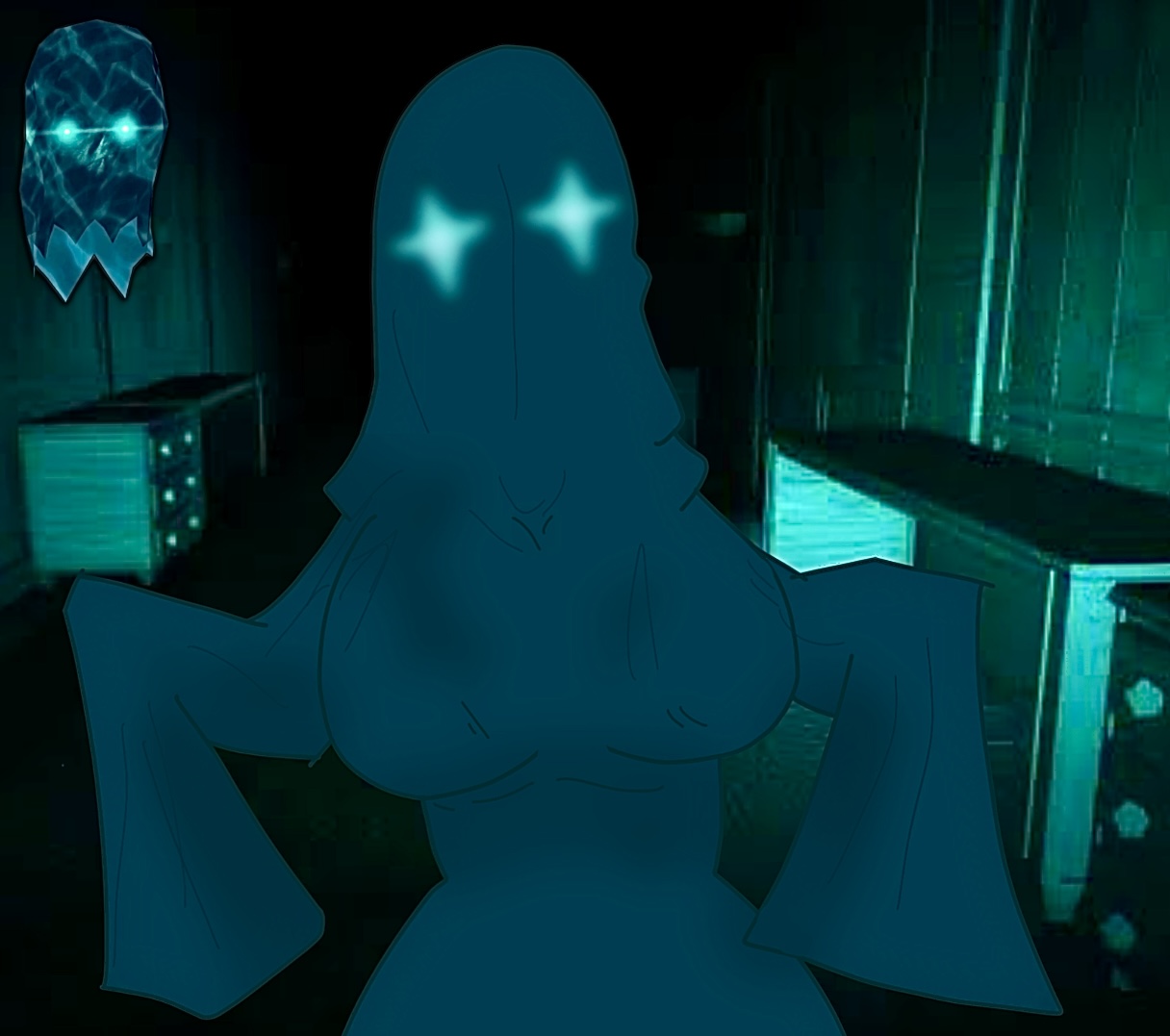 curvy, doors (roblox), fem doors entity, ghost, glowing eyes, halt (doors), monster, rule 63, tagme