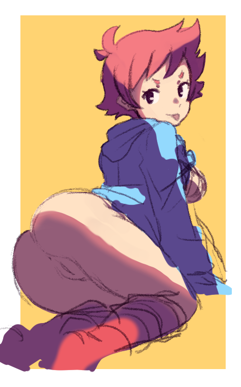 ass, ass focus, background, female, heiyuu, hoodie, kumatora, light skin, light-skinned female, looking at viewer, looking back, mother (series), mother 3, nintendo, pink hair, posing, posing for the viewer, presenting hindquarters, pussy, sticking out tongue, tongue, tongue out