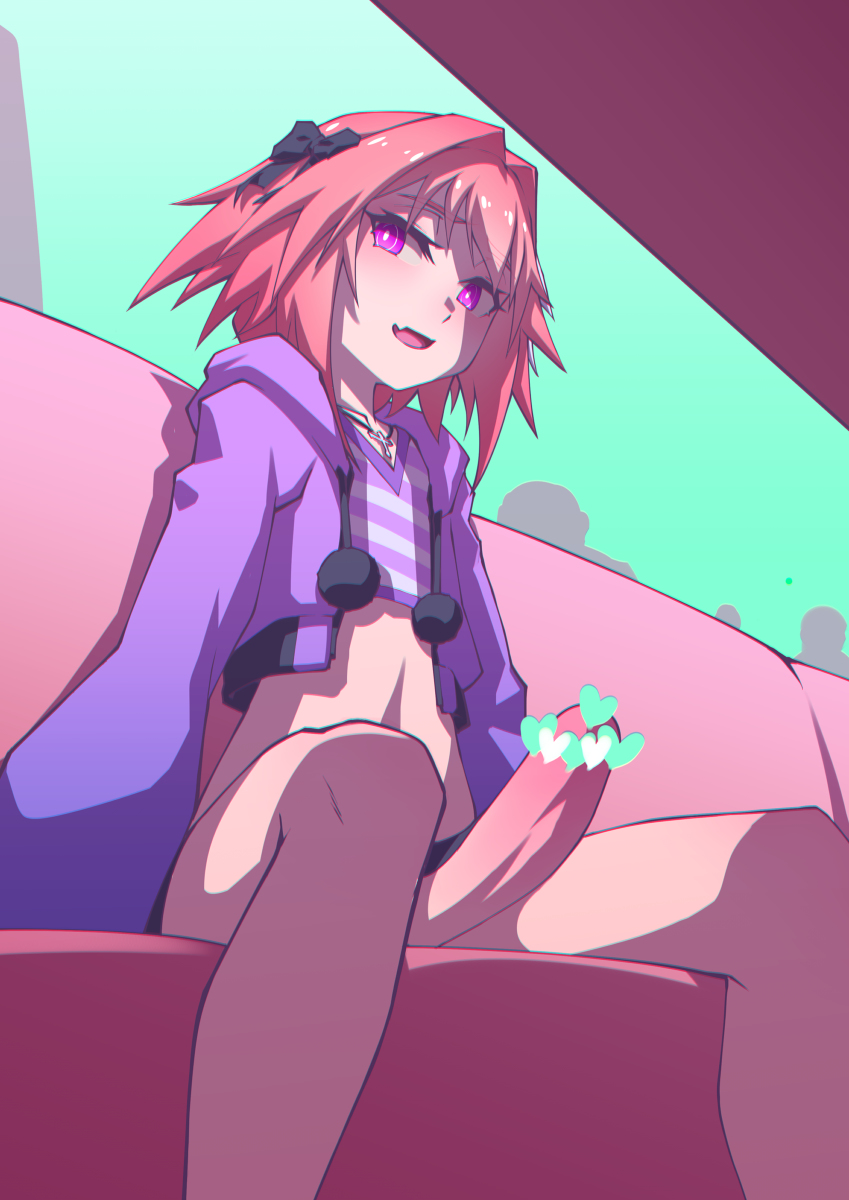 1boy, astolfo (fate), cute, cute male, erection, fate/grand order, femboy, heart, heart censor, inviting to sex, light skin, light-skinned male, male, male only, partially nude, penis, pink eyes, pink hair, solo