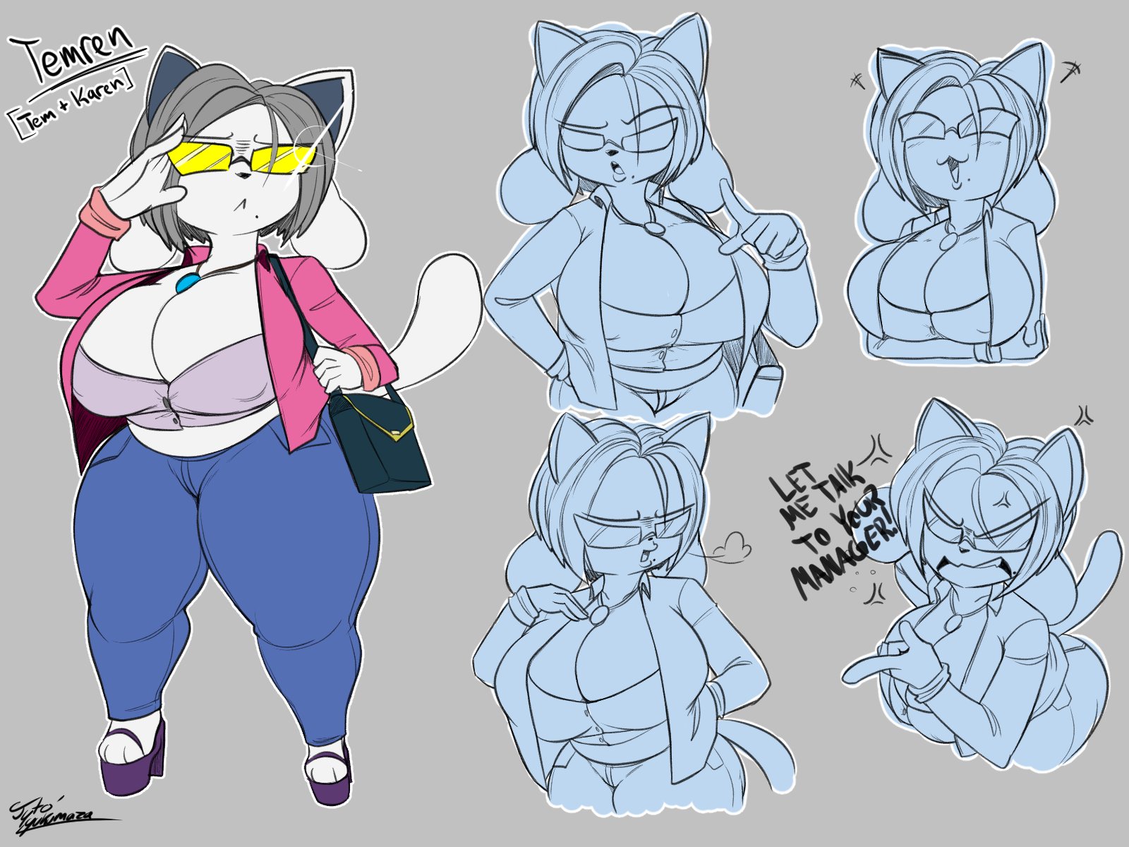 adjusting eyewear, ass, breasts, dialogue, female, furry, jyto, solo, sunglasses, tagme, temmie (undertale), temren (jyto), tinted eyewear, undertale