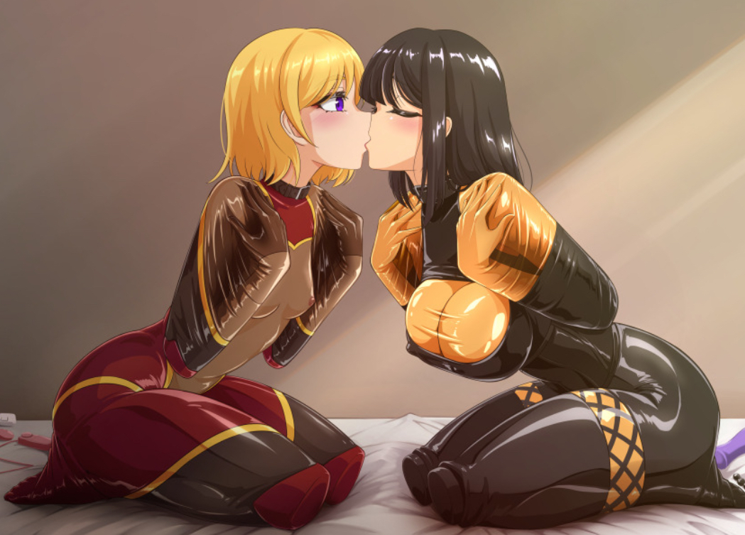 2girls bitchsuit bondage bondage_gear female kissing tamakko