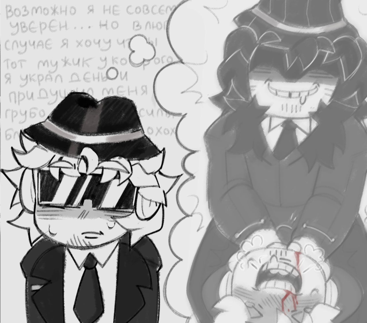blood on face, boner, chance (forsaken), chokehold, dominant male, domination, fetish, forsaken (roblox), gay male, in clothes, mafioso (dream game), mafioso (forsaken), male, male/male, orgasm face, orgasm without stimulation, petting, roblox, roblox game, robloxian, satewoodiam, sexual thoughts, thoughts