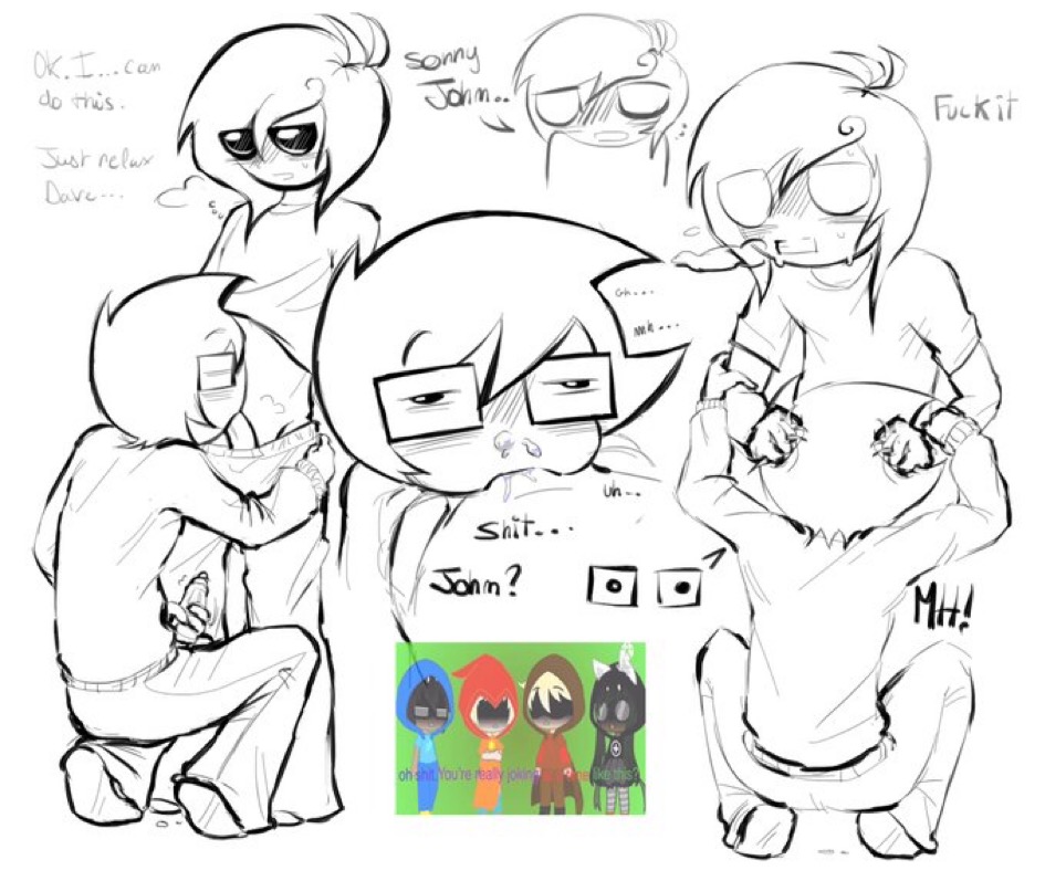 2boys, b4gelbit3, cum, cum from nose, cum in mouth, dave strider, fellatio, gay, homestuck, john egbert, male, ms paint adventures, oral, oral sex, precum, sketch, yaoi