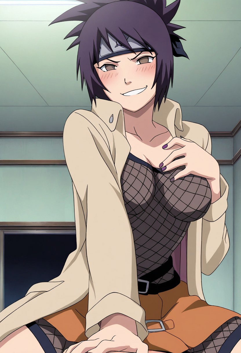 1boy, 1girls, academy, accurate art style, ai generated, anime style, arm support, before sex, belt, big breasts, bodysuit, breast grab, breasts, brown eyes, classroom, clothing, colored nails, cowgirl position, dominant, dominant female, domination, drooling, exposed pussy, faceless male, female, female focus, femdom, fishnet bodysuit, fishnets, forehead protector, from below, fully clothed, grabbing own breast, headband, high resolution, indoors, konohagakure symbol, kunoichi, long hair, looking at partner, male, male pov, malesub, mitarashi anko, nail polish, naruto, naruto (classic), naruto (series), naruto shippuden, nature, naughty, naughty face, naughty smile, ninja, penis, ponytail, pov, purple hair, pussy, riding penis, saliva, school, sitting, skirt, smile, smirk, spread legs, submissive, submissive male, submissive pov, tied hair, trenchcoat, viewed from below, voluptuous