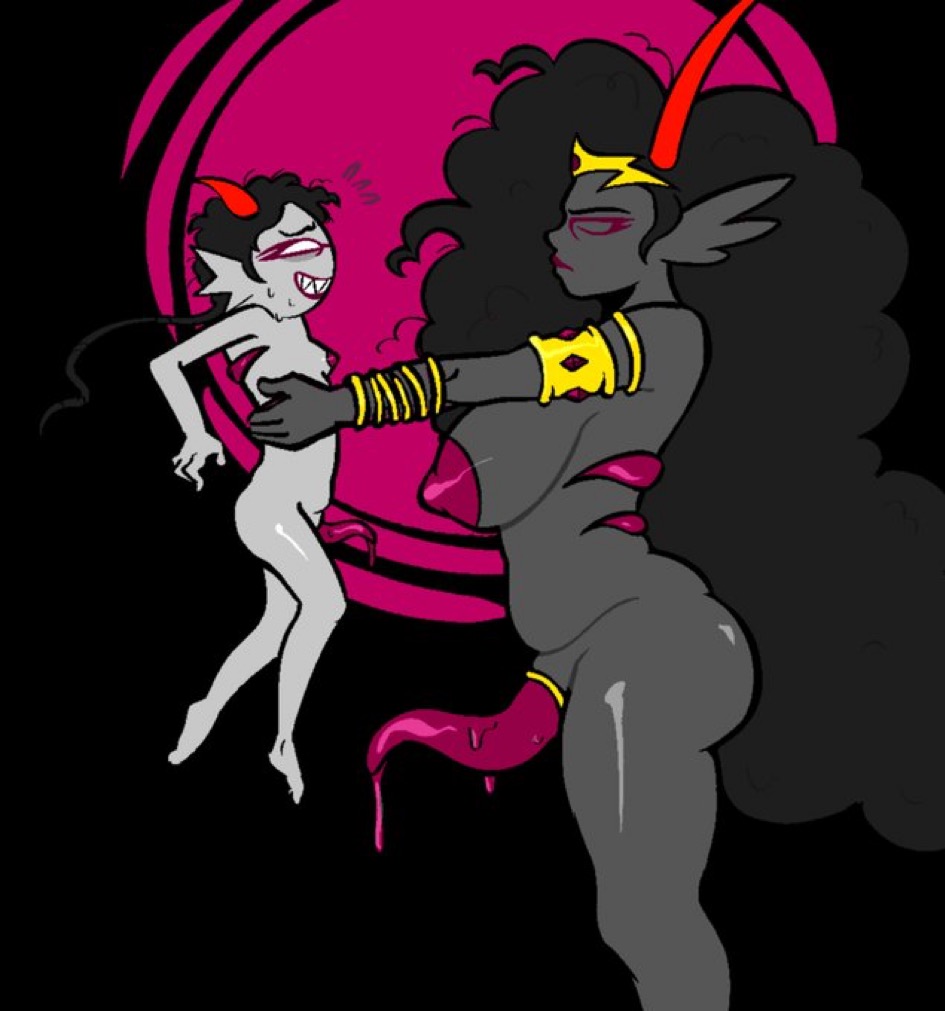 allieoool, big breasts, futanari, homestuck, homestuck troll, in air, large breasts, meenah peixes, selfcest, size difference, the condesce, yuri