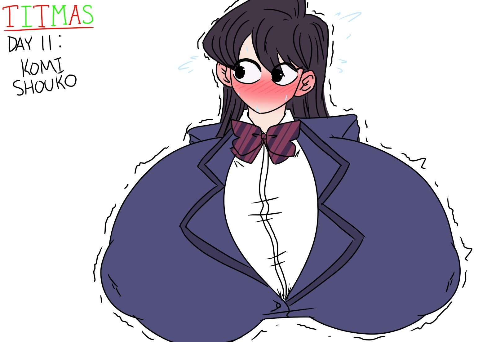alternate version available, big breasts, black hair, female, female focus, female only, hyper, hyper breasts, komi can't communicate, komi shouko, komi-san wa komyushou desu, mr.lewd, solo, tagme, text, tit-mas (mr.lewd)
