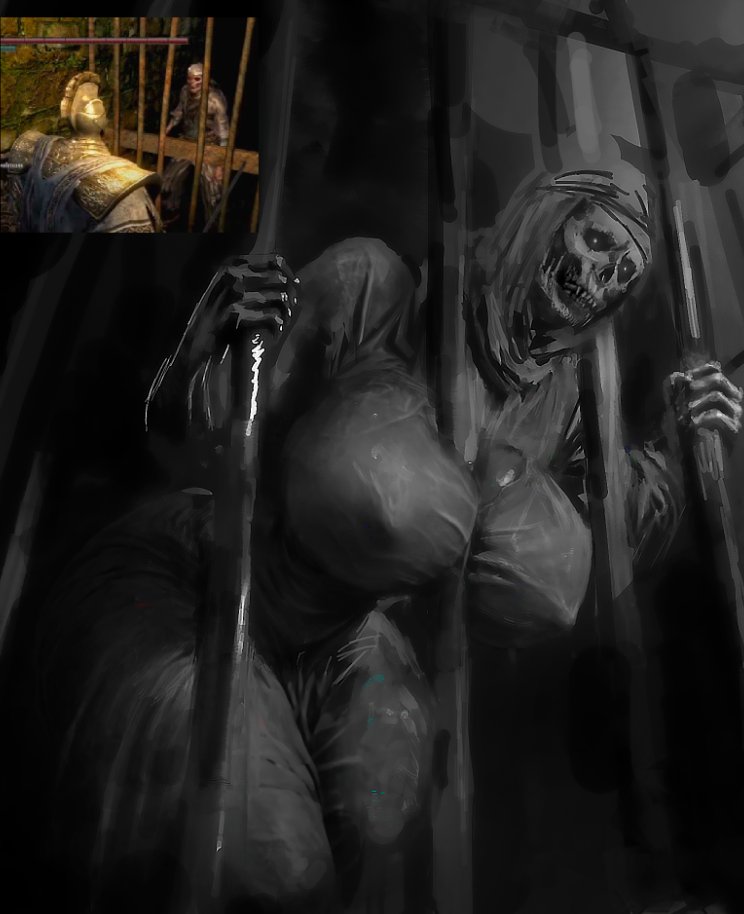 1girls, bars, big breasts, busty, dark souls, female, female only, finished version available, fromsoftware, hollow, hollow (species), huge breasts, large breasts, massive breasts, monster, monster girl, nightmare waifu, nipple bulge, nx147, sketch, thick, thick thighs, thighs, undead, undead merchant (female)