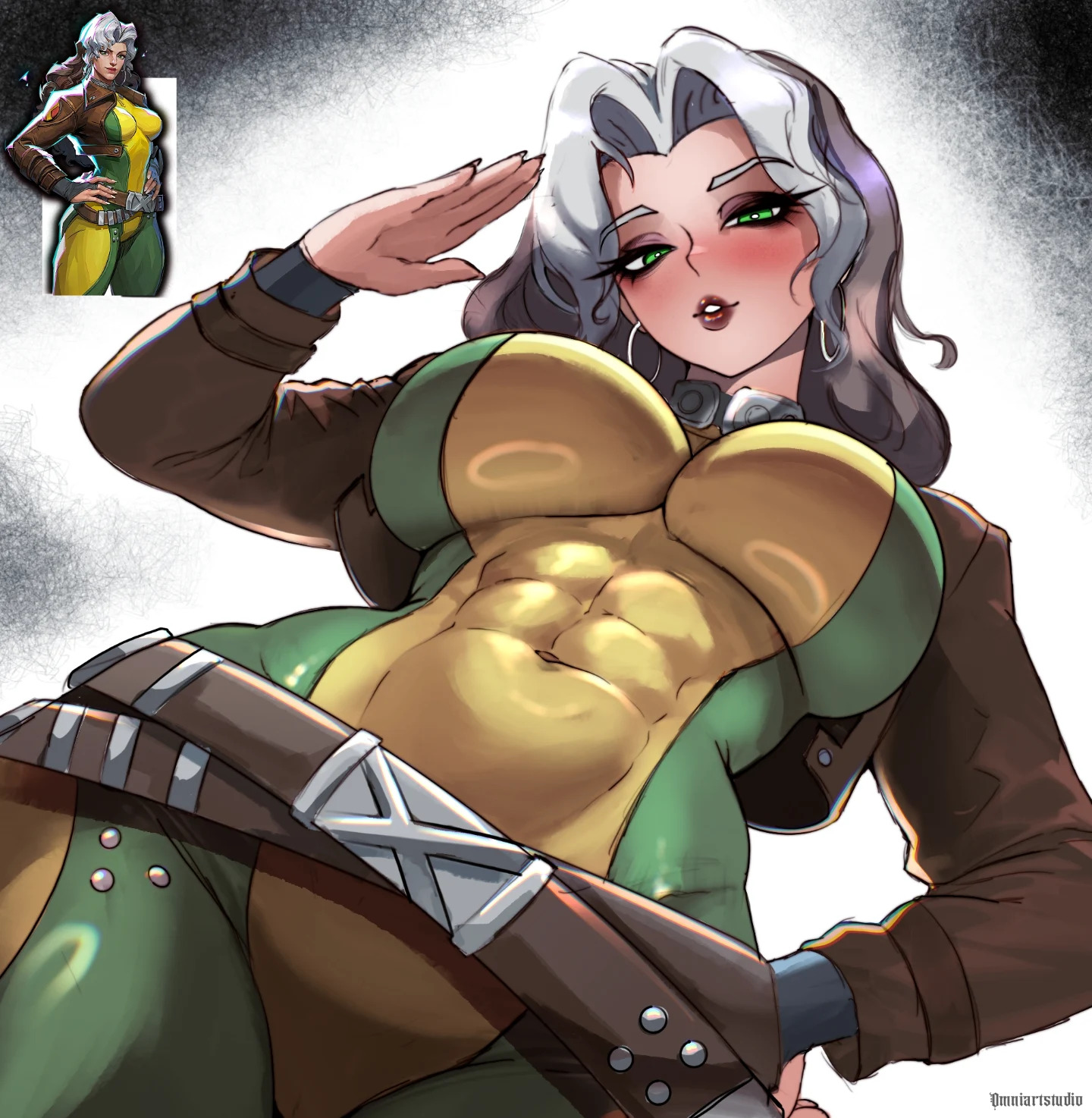 1girls, abs, big ass, big breasts, female, female only, low-angle view, marvel, marvel rivals, muscular female, omniartstudio, reference image, rogue (marvel rivals), rogue (x-men), skin tight, skindentation, thick thighs, underboob, x-men
