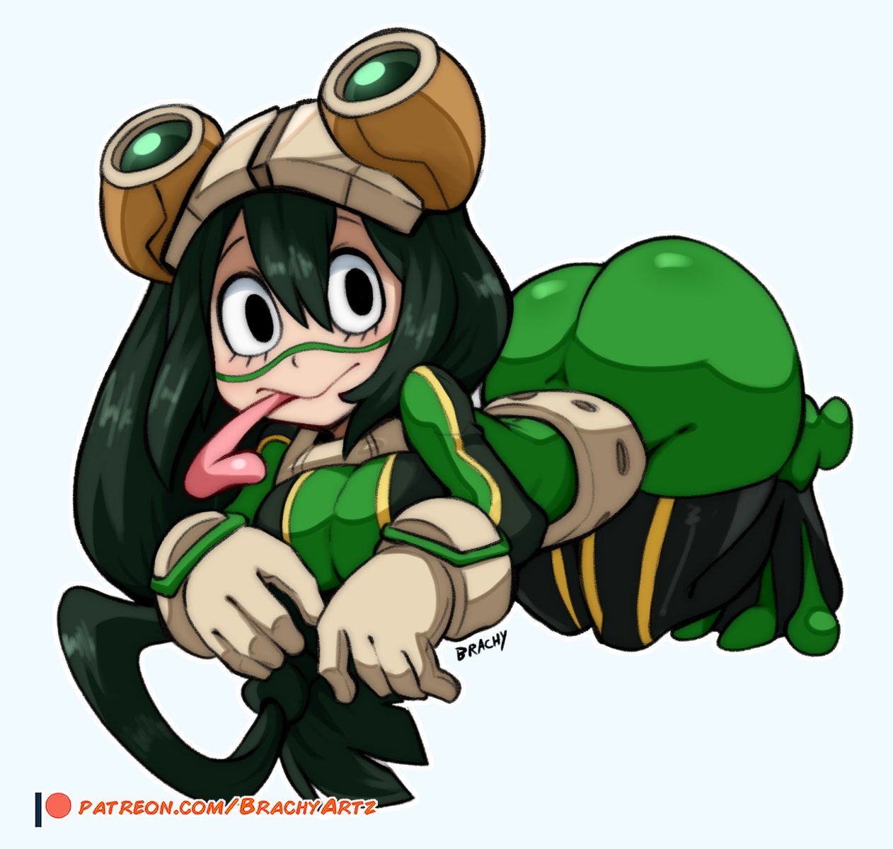 1girls, ass, big ass, brachyzoid, green hair, green-haired female, hero outfit (mha), my hero academia, teenager, tsuyu asui