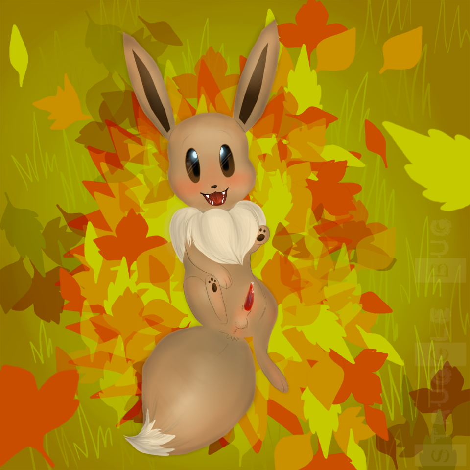 autumn cute eevee fall feral fur furry_ears furry_tail leaves male male_only nintendo penis pokemon precum solo strugglebug tail video_games