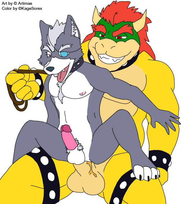 anal anal_sex anthro artimas balls bara bowser canine claws crossover erection fur furry gay gay_sex kagesorex king koopa male male_only mario_(series) multiple_males nintendo penetration penis royalty scalie spread_legs spreading star_fox white_background wolf wolf_o'donnell yaoi