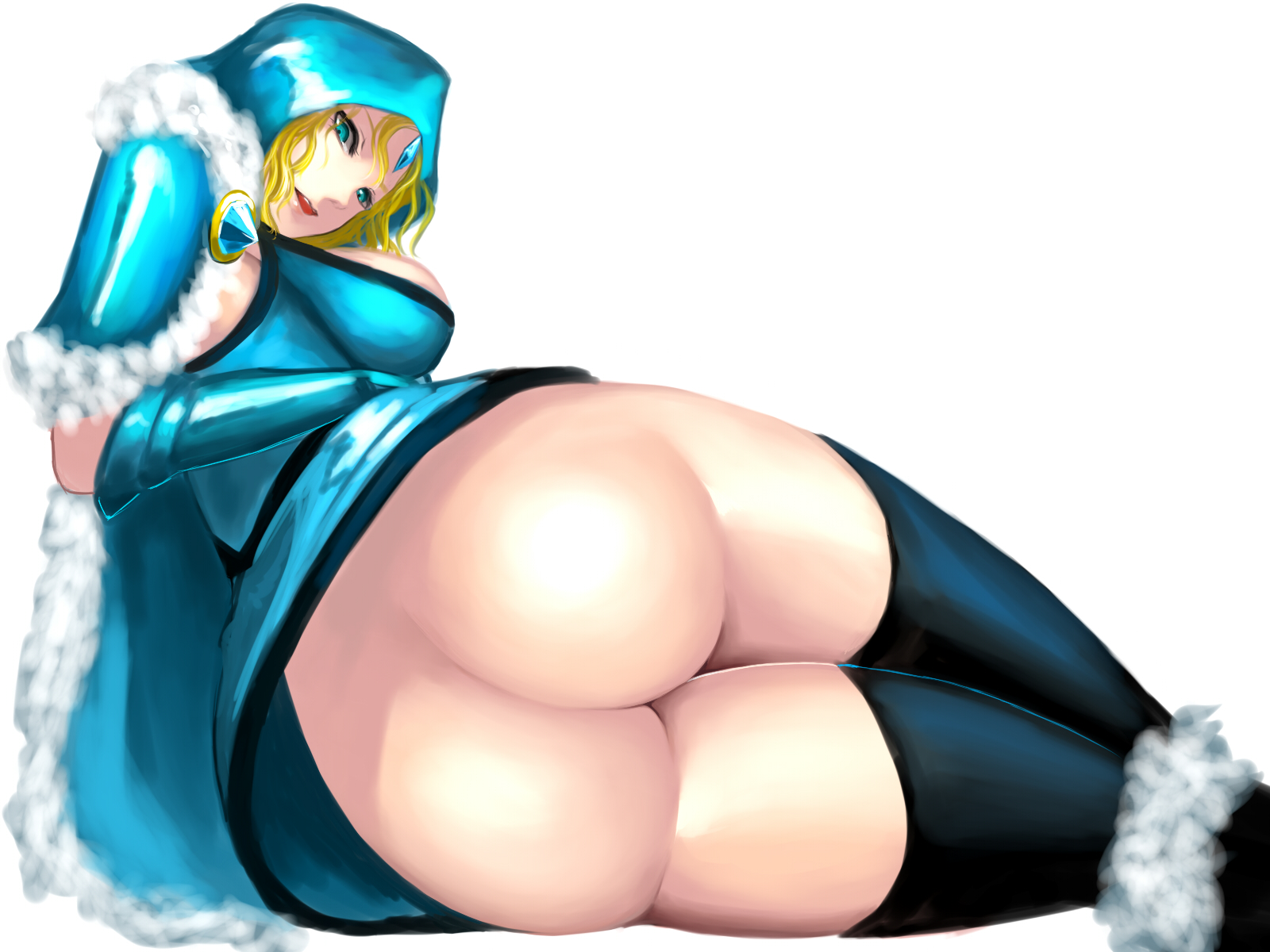 1girls, 2d, artist request, ass, ass focus, blonde hair, blue eyes, breasts, cape, crystal maiden, dota, dota 2, dress, female, female only, gloves, hair, hood, human, human female, human only, large breasts, long hair, no panties, solo, thighhighs, valve corporation, white background