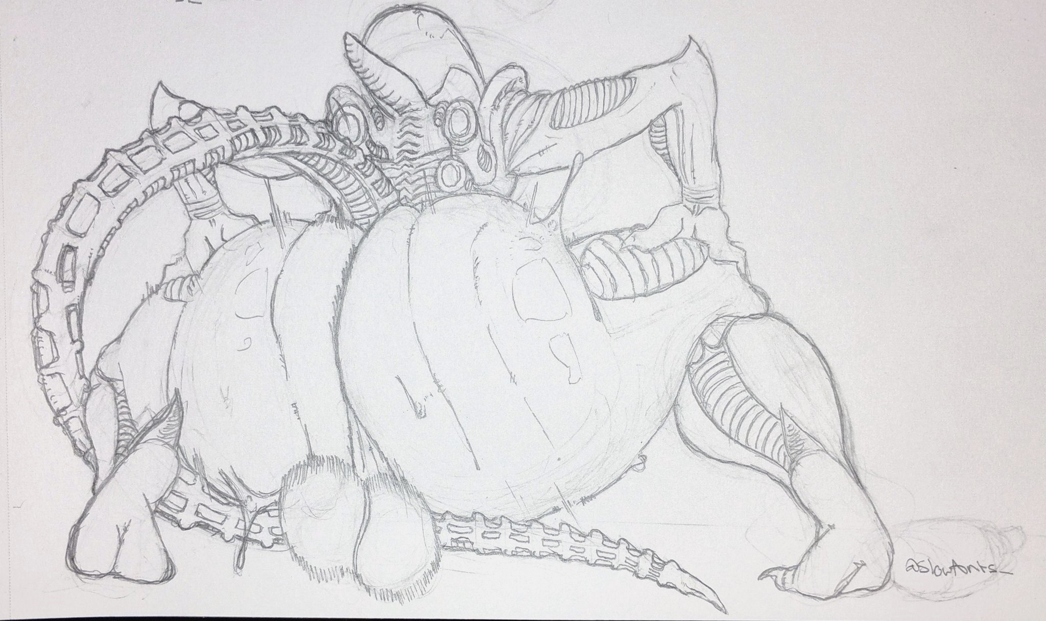 1boy, alien, alien (franchise), alien humanoid, ass, ass focus, ass shake, ass shine, back view, backsack, balls, ballsack, feet, huge ass, huge balls, male, male only, male xenomorph, movement, rear focus, rear view, shaking ass, shaking balls, shaking butt, signature, slowarts, tagme, tail, traditional media (artwork), wobbling ass, xenomorph, xenomorph tail