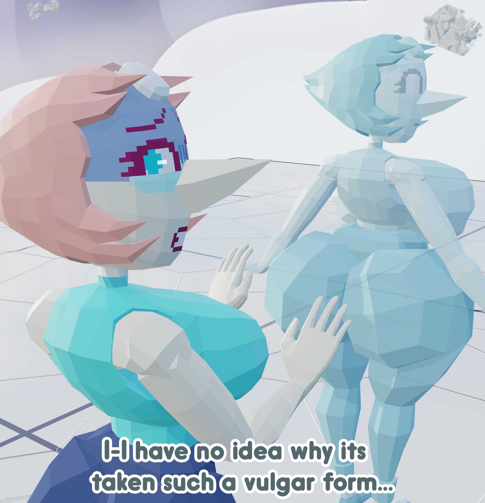 azai, azaiart, big ass, big breasts, blush, clone, embarrassed, hologram, huge ass, huge breasts, low poly, lriko3d, pearl (steven universe), steven universe, text
