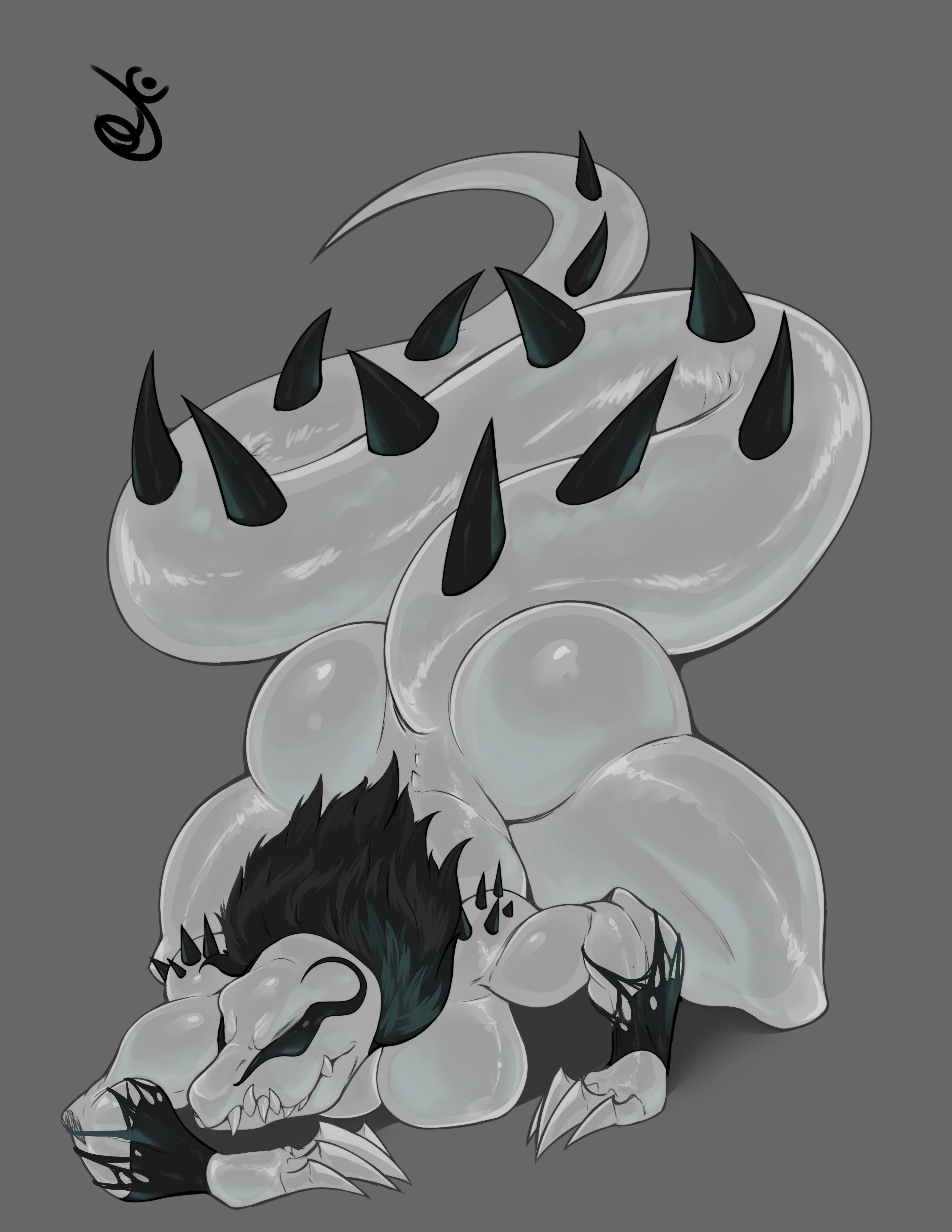 1girls, anthro, ass, big ass, big breasts, breasts, dustyjcircus, female, muscular, muscular female, scalie, sharp teeth, symbiote, tail