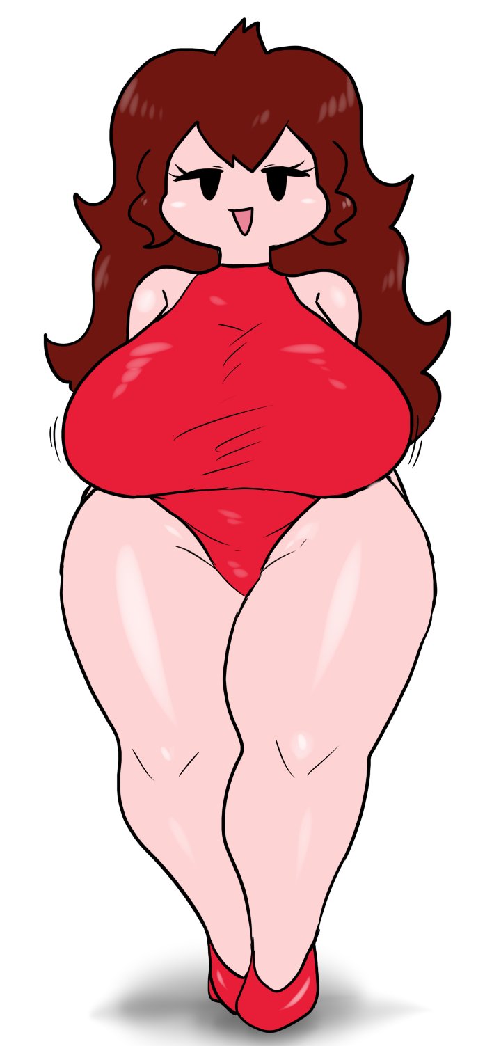 auburn hair, big breasts, dress, enigi09, friday night funkin, girlfriend (friday night funkin), hourglass figure, hourglass figured female, huge breasts, large breasts, long legs, thick legs, thick thighs, thighs, wobble, wobbling breasts