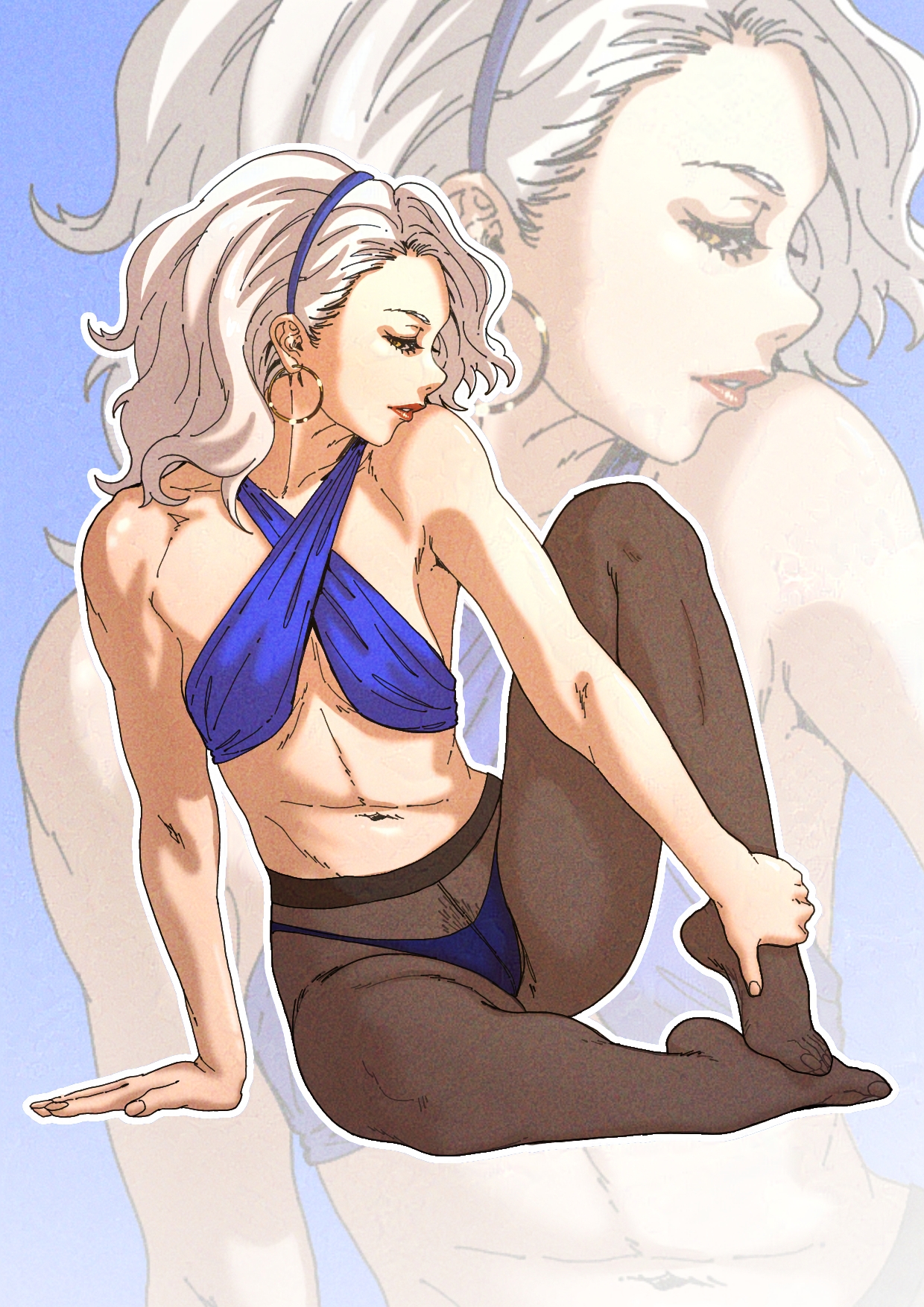 chuckuddin, female, female only, hairband, margaret (persona), pantyhose, persona, persona 4, pubic hair peek