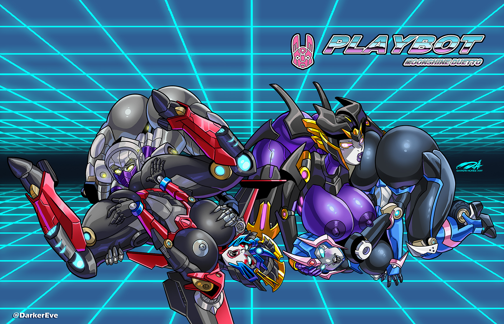 4girls, airachnid, arcee, arcee (prime), areolae, ass, autobot, big ass, big breasts, blue eyes, blush, breasts, comic cover, darkereve, decepticon, english text, fat ass, female, female only, glowing eyes, hi res, huge ass, large ass, looking at viewer, mechanical, nightbird (transformers), nipples, non-mammal breasts, open mouth, purple eyes, robot, robot girl, text, thick ass, thick thighs, tongue, tongue out, transformers, transformers prime, windblade, yellow eyes