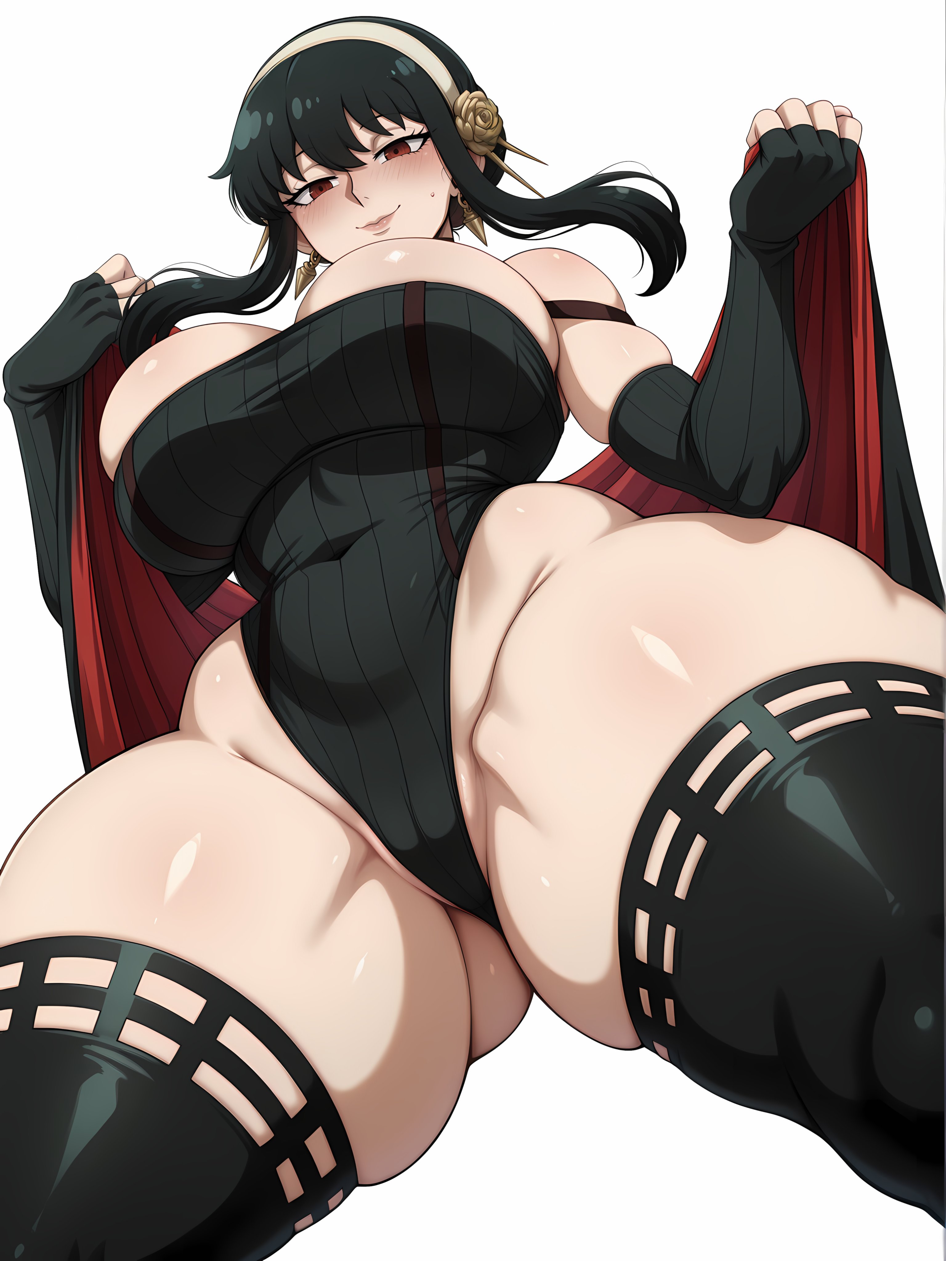 1girls, 2025, ai generated, big breasts, black hair, blush, child bearing hips, cleavage, earrings, el memc, female, female only, hair ornament, horny, horny female, huge breasts, hyper breasts, imminent rape, imminent sex, leotard, looking at viewer, looking down, looking pleasured, memch0, milf, mommy, mother, red eyes, spy x family, thick thighs, thunder thighs, upperboob, yor briar