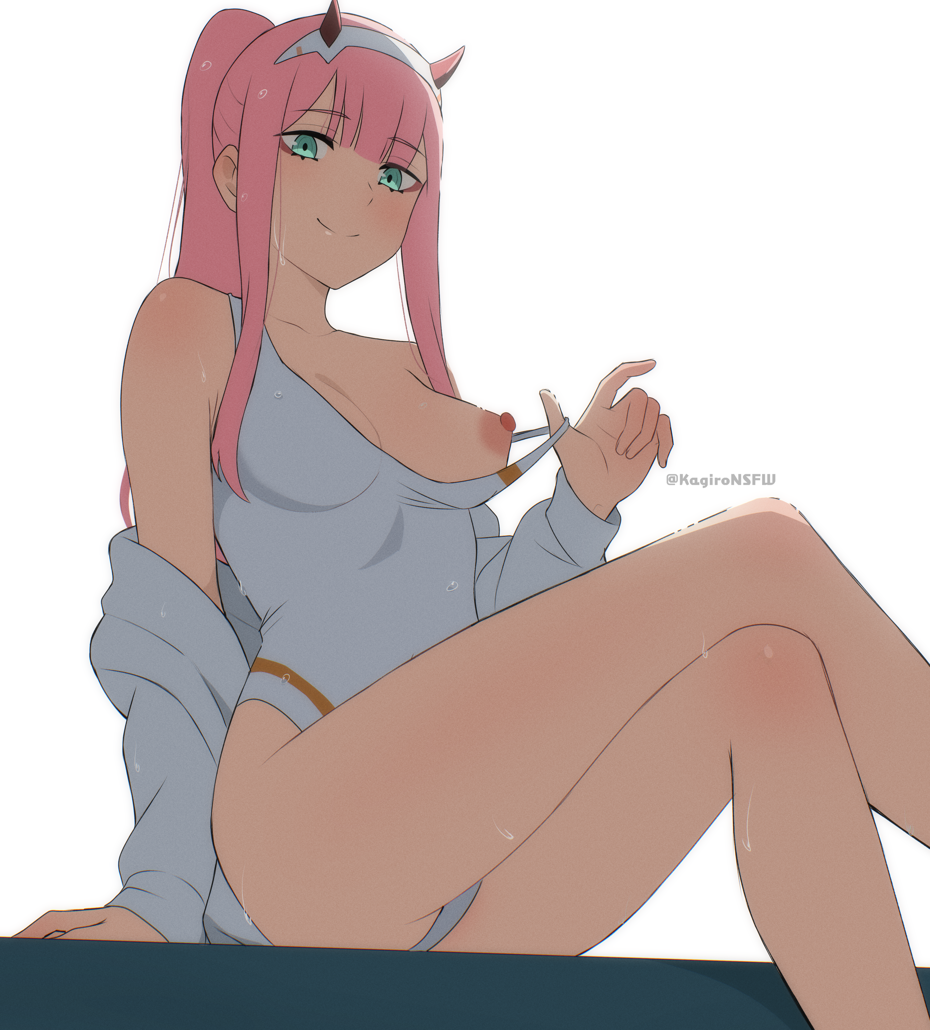 darling in the franxx, female, horns, jacket, kagironsfw, nipples, pink hair, swimsuit, tagme, zero two (darling in the franxx)