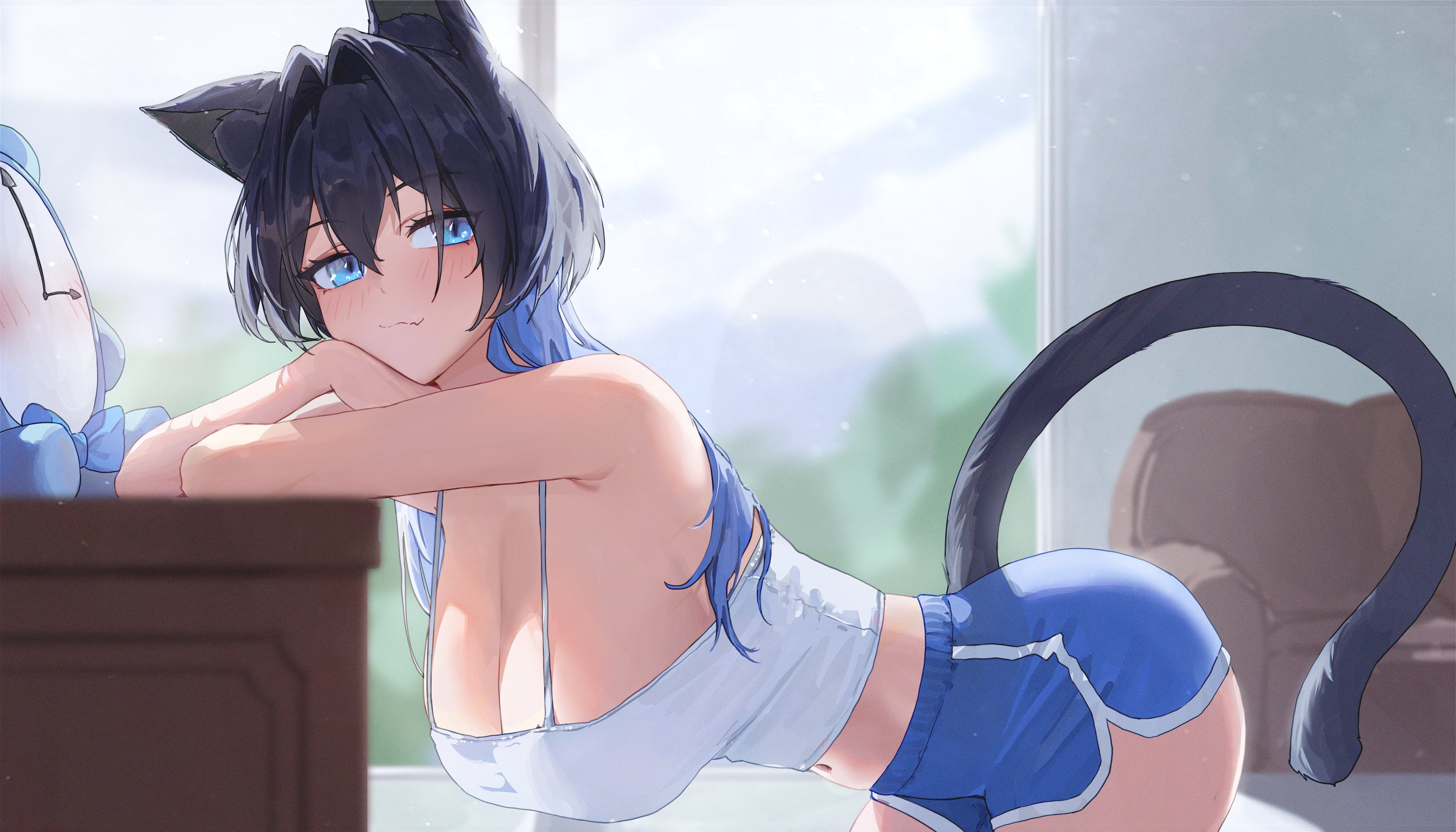 1girls, artist request, cat ears, female, hololive, hololive english, hololive english -council-, hololive english -promise-, looking at viewer, ouro kronii, tagme, virtual youtuber