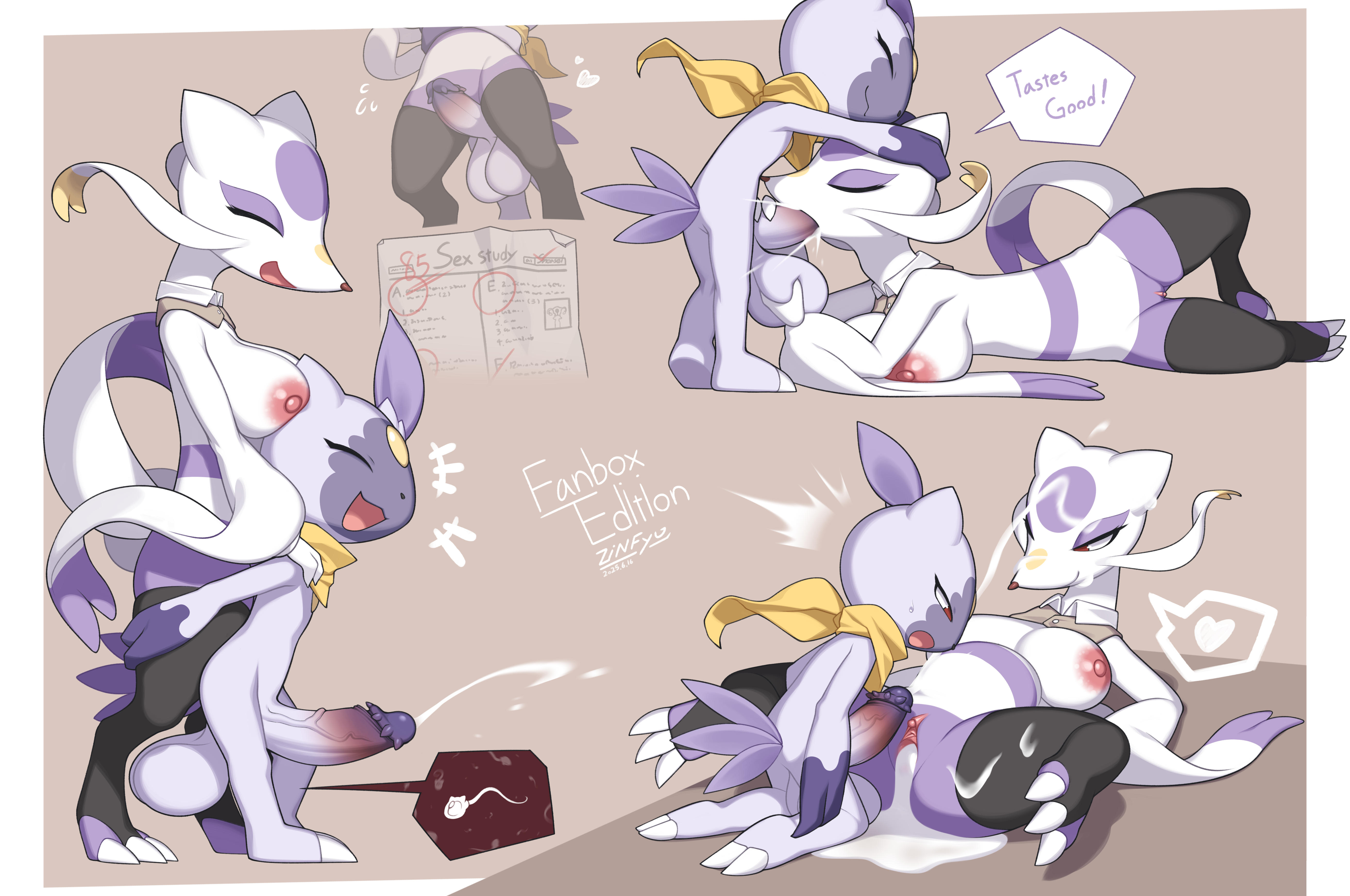 balls, breasts, cum in pussy, female, male, mienshao, nipples, penis, pokemon, pokemon (species), pussy, sex, sneasel, zinfyu