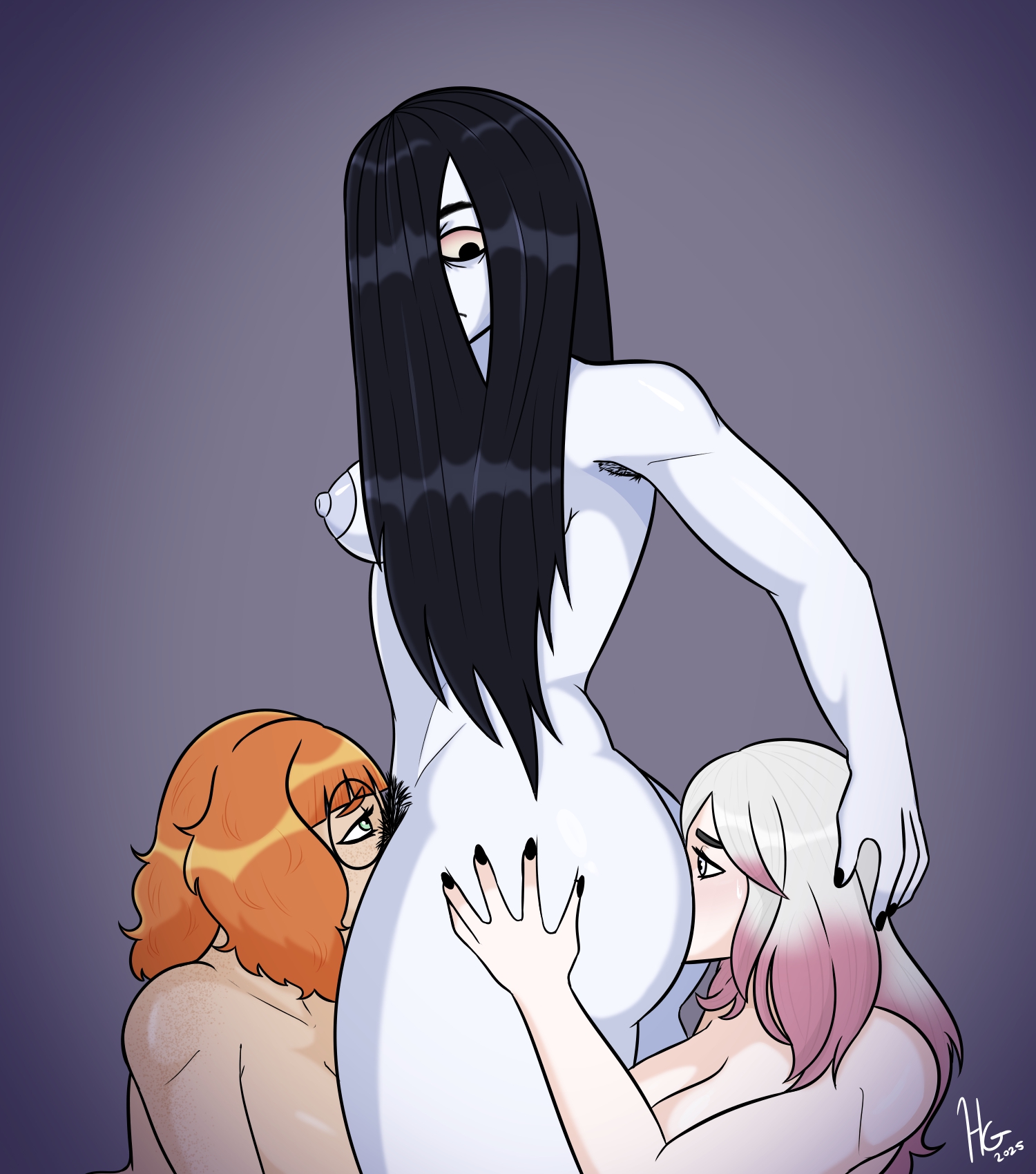 2025, 2d, 3girls, ass, ass eating, big ass, black hair, breasts, completely nude, crossover, cunnilingus, dbd, dead by daylight, eastern and western character, eating ass, eating pussy, female, female on female, freckles, ghost girl, ginger hair, glasses, honkmothergiggles, light skin, light skinned female, mikaela reid, naked, naked female, nipples, nude, orange hair, pubic hair, purple hair, pushing head, ringu, sable ward, sadako yamamura, shinoboober, the ring, threesome, tits, white body, white hair, white-skinned female, yuri