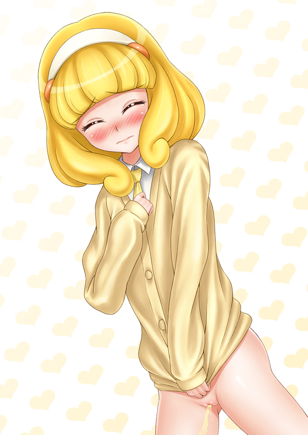 blush bottomless clothing peeing precure pretty_cure smile_precure sweater tagme umi yayoi_kise yellow_eyes