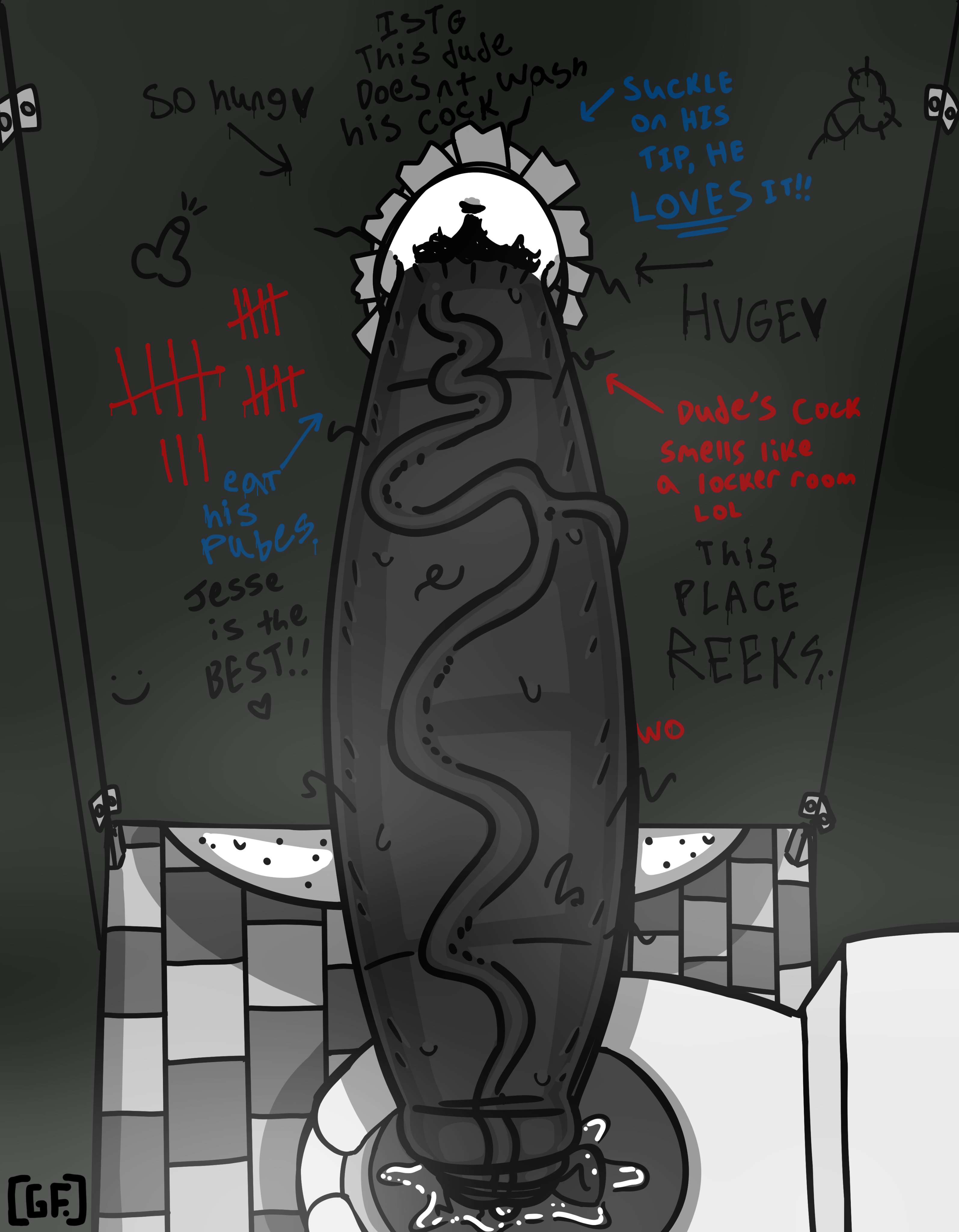 1boy, anthro, balls, bathroom stall, big balls, big penis, english text, erection, foreskin, furry, ghostfuckrr, glory hole, huge balls, huge cock, hyper balls, hyper penis, jesse (ghostfuckrr), lagomorph, long penis, male, male only, musk, musk clouds, musky cock, partially retracted foreskin, penis, precum, precum drip, pubic hair, pubic hair in foreskin, pubic hair on penis, rabbit, retracted foreskin, solo, solo male, steam, steamy penis, stray pubic hair, sweat, sweaty, sweaty genitalia, sweaty penis, text, toilet, uncircumcised, unseen male face