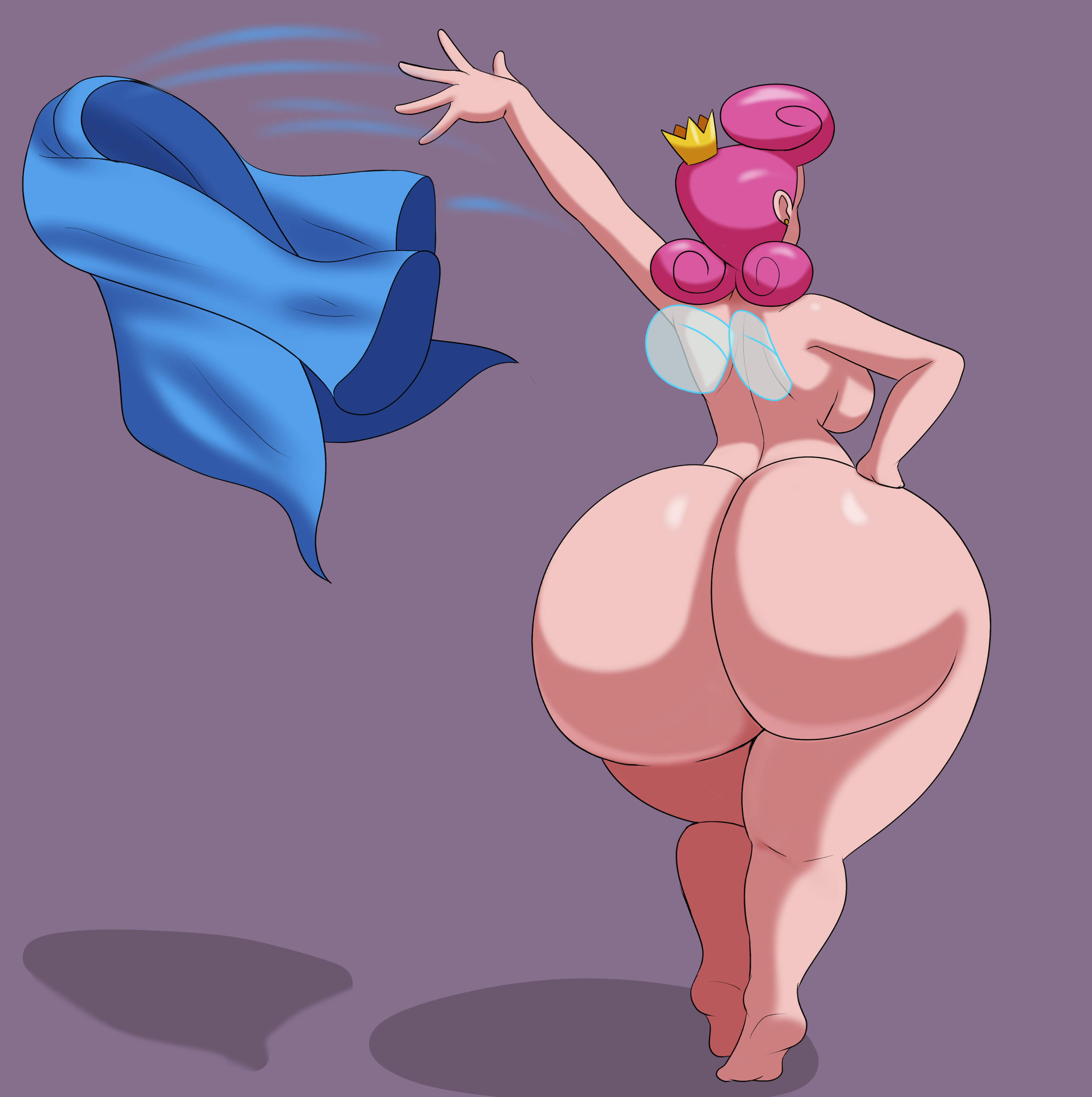 1girls, ass, ass bigger than head, back turned, back view, bathrobe, bathrobe only, big ass, big butt, crown only, discarded clothing, drop shadow, fairy, fairy godmilf, fairy wings, female, full color, hi res, high quality, high resolution, highres, huge ass, huge butt, large ass, large butt, mechspazer, nickelodeon, nicktoons, nude, nude female, pink hair, simple background, solo, solo female, swirly hair, tagme, the fairly oddparents, thick ass, thick butt, thick hips, thick legs, thick thighs, viacom, wanda fairywinkle-cosma