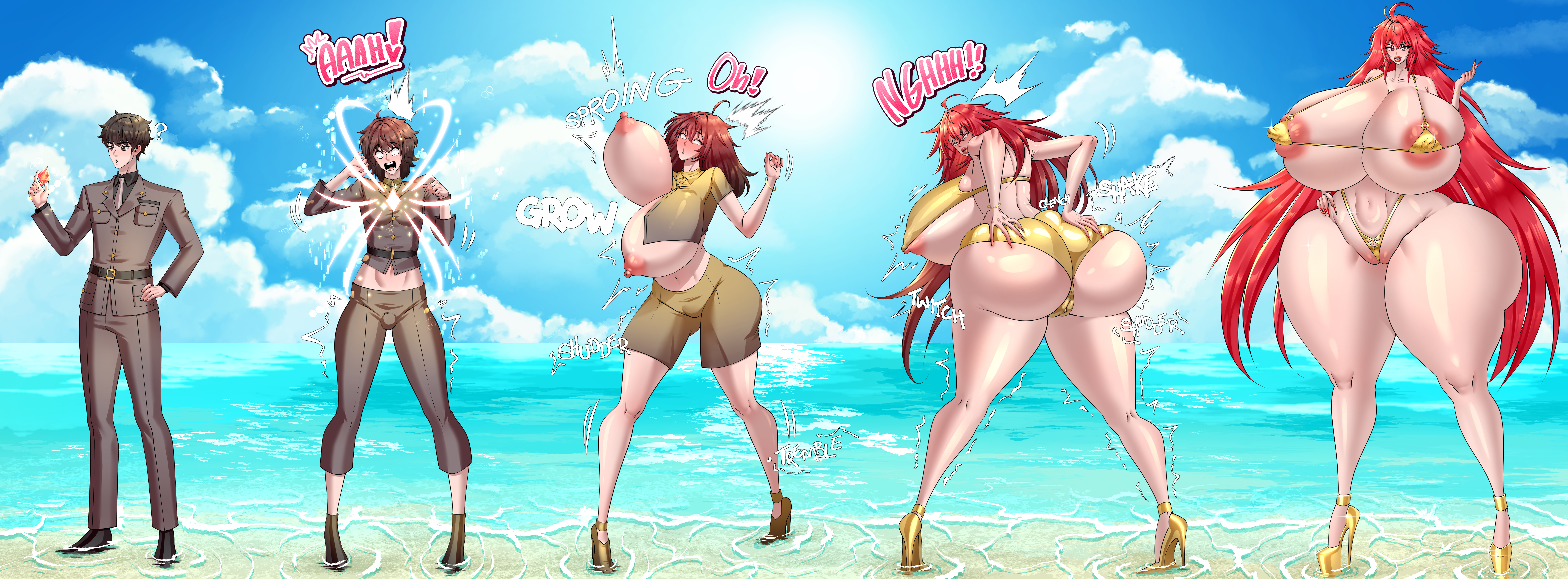 1boy, 1girls, ass, ass body, ass expansion, bimbo, bimbofication, breast expansion, breast growth, breast growth (enlargement), breasts, character tf, female, gender transformation, getting bigger, hair growth, high heels, high school dxd, huge ass, huge breasts, keygii, lip expansion, male, mtf transformation, navel, nipples, rias gremory, rule 63, thick lips, thick thighs, transformation, transformation sequence, wide hips