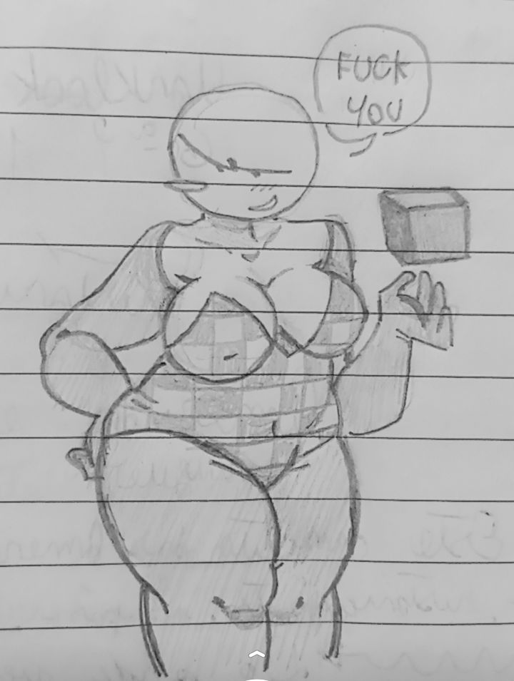 1girls, big breasts, big thighs, bodysuit, breasts, cleavage, devesto, die of death (roblox), female, female only, ricky.jpg, roblox, roblox game, robloxian, rule 63, self upload, solo, speech bubble, tagme, traditional art, traditional media (artwork)