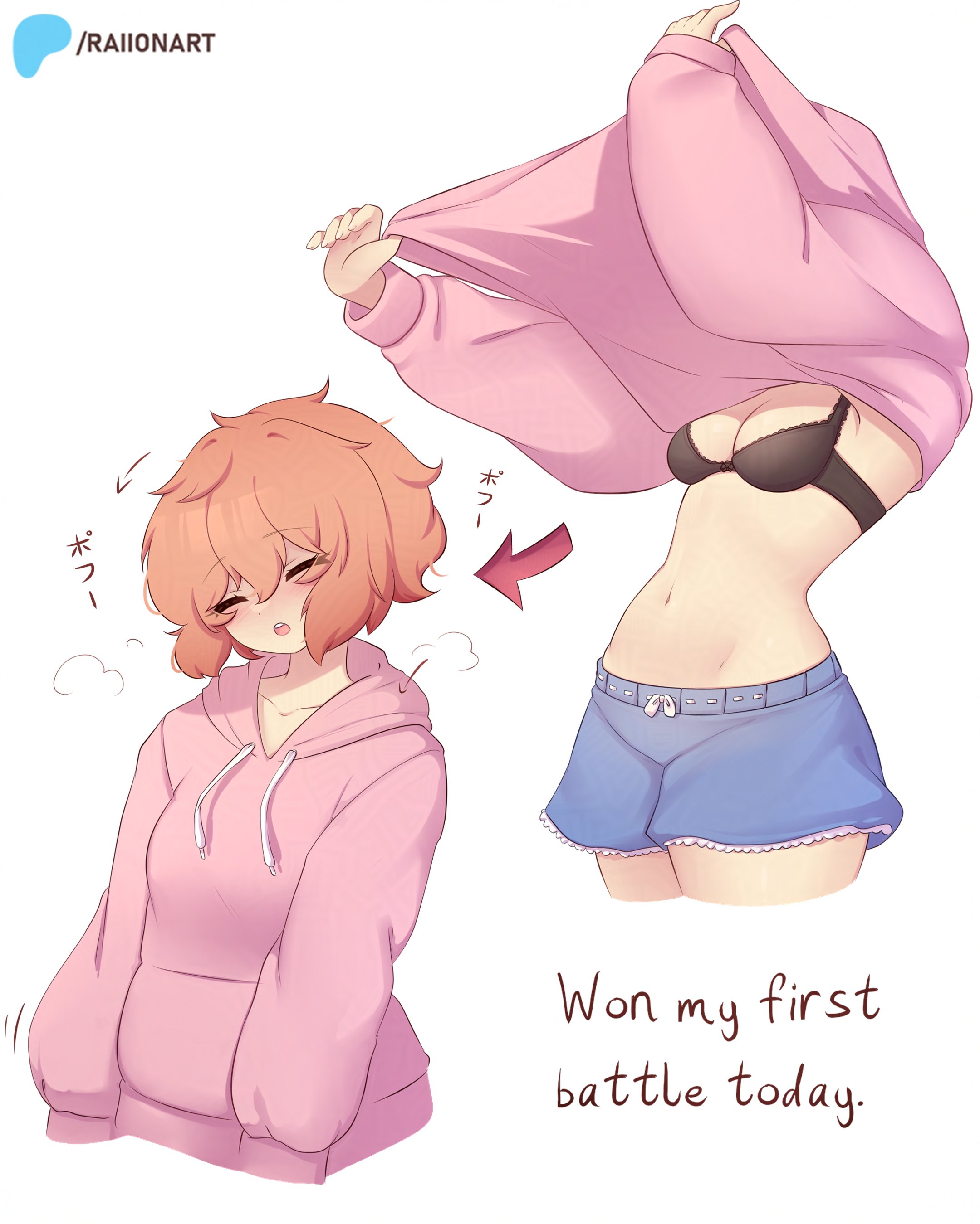 black bra, bra, doki doki literature club, female, female only, raionart, sayori (doki doki literature club), shirt lift, tagme