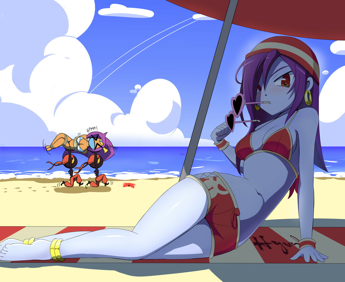 2boys, 2girls, fanart, female, female focus, male, multiple females, multiple girls, risky boots, shantae, shantae (character), solo focus, swimsuit, vontornado123