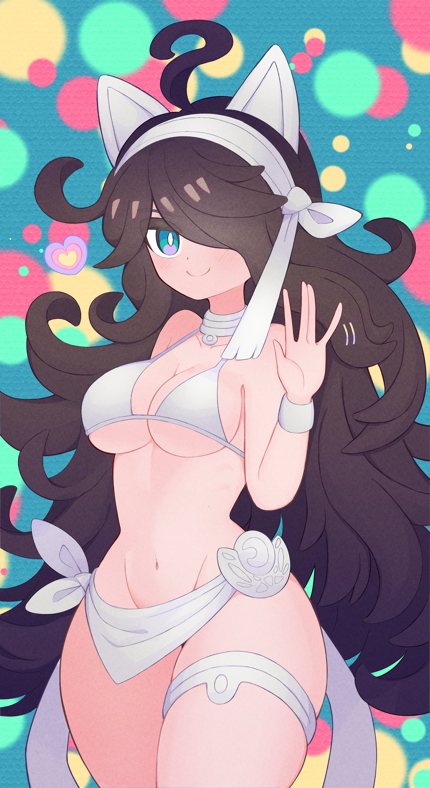 bra, breasts, cat ears, curvy body, curvy female, curvy figure, female, female only, kasli the scourge, nishitin, shoulders, smiley face, the battle cats