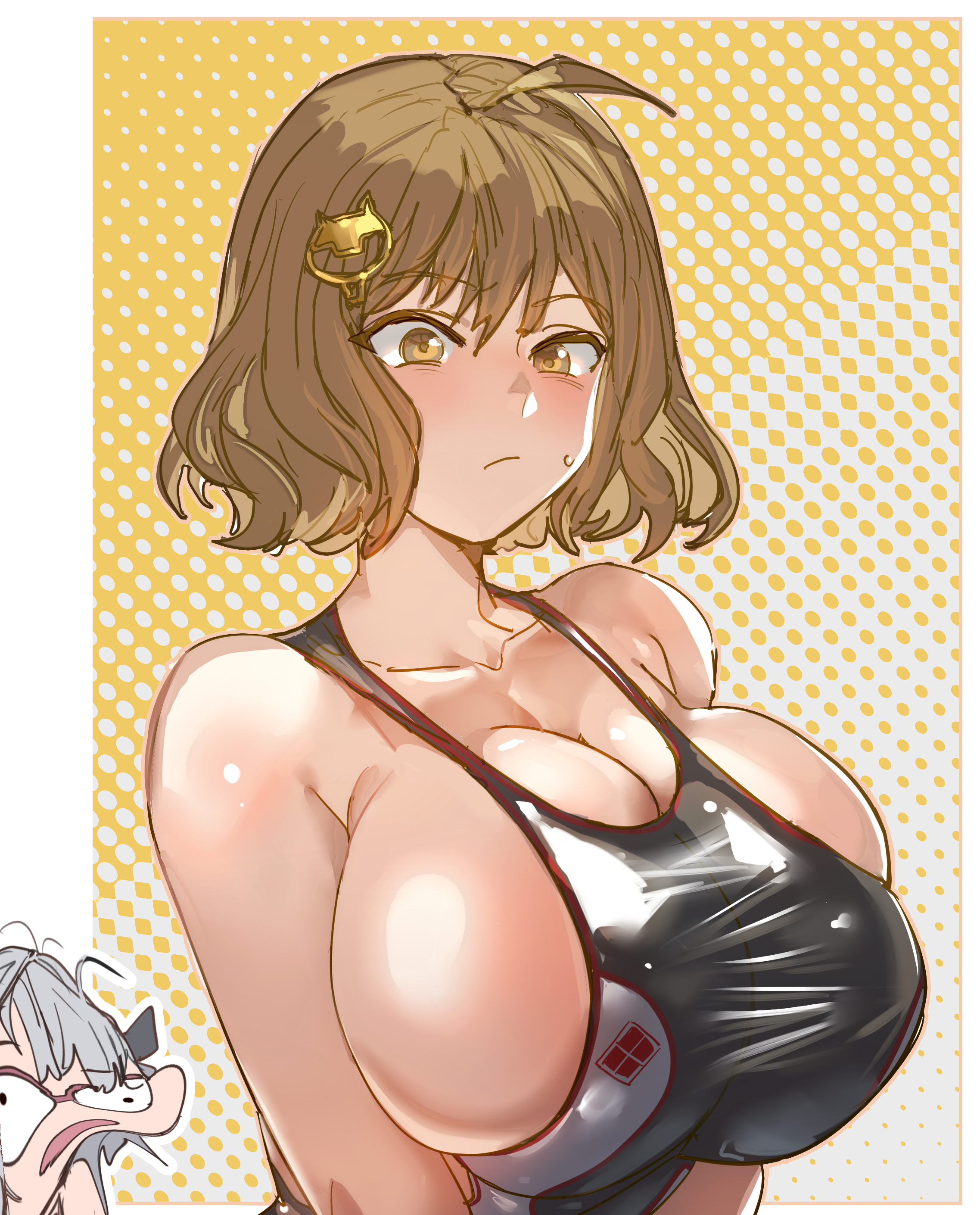 anis (nikke), bow (bhp), female, goddess of victory: nikke, hair, neon (nikke), short hair, swimsuit