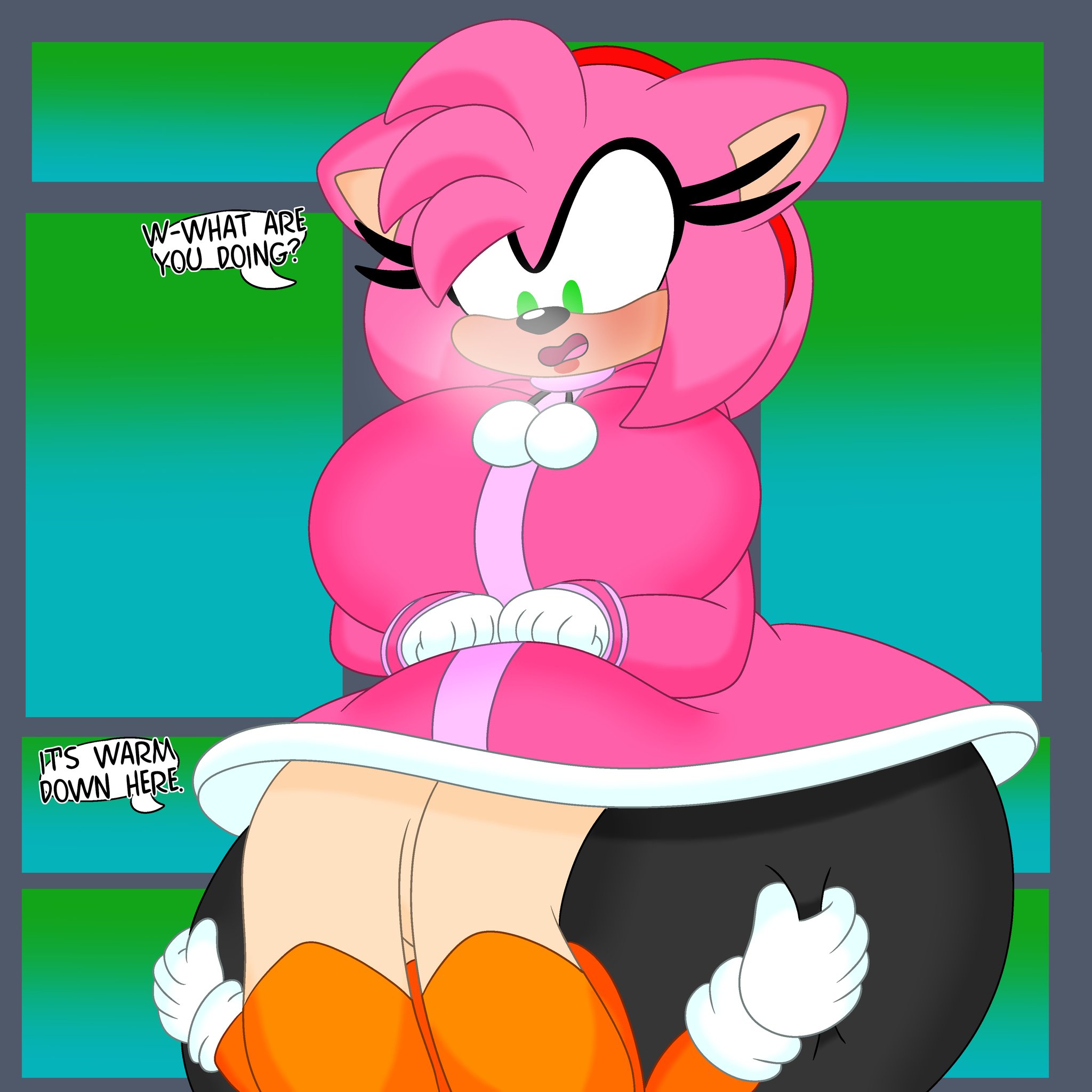 3barts, aged up, amy rose, blush, cream the rabbit, female, head grab, pussy, pussy in face, shocked, sonic (series), sonic the hedgehog (series), yuri