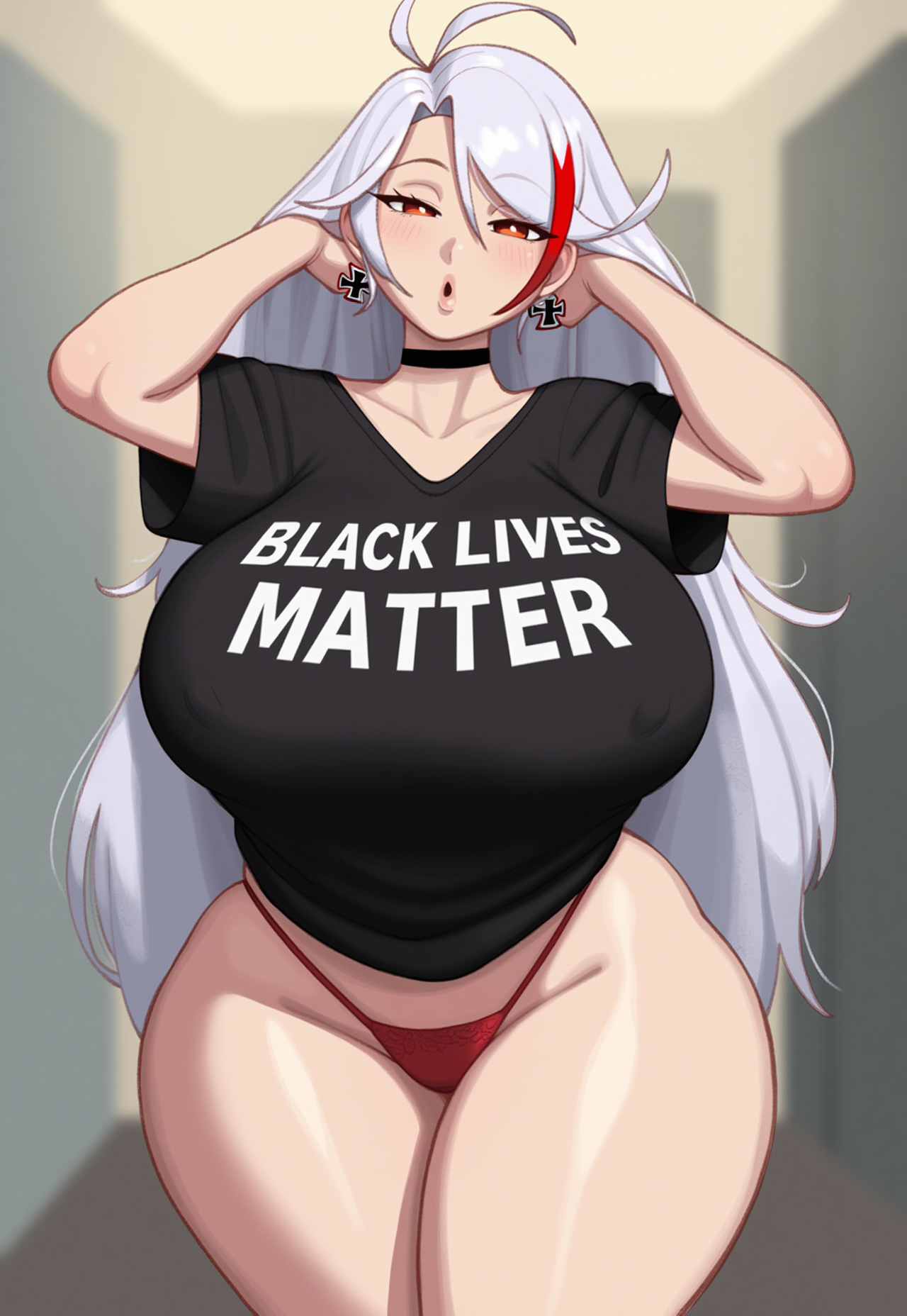 1girls, 2d, 2d (artwork), ai generated, ass, azur lane, big ass, big breasts, black choker, black lives matter, blacked, blacked clothing, breasts, cheating, cheating female, choker, curvy body, curvy female, curvy figure, fat ass, female, hips, huge ass, huge breasts, implied interracial, large ass, large breasts, light skin, light-skinned female, long hair, looking at viewer, massive ass, massive breasts, onlycakez, orange eyes, prinz eugen (azur lane), race traitor, raceplay, solo, thick thighs, thighhighs, voluptuous, voluptuous female, white hair, wide hips