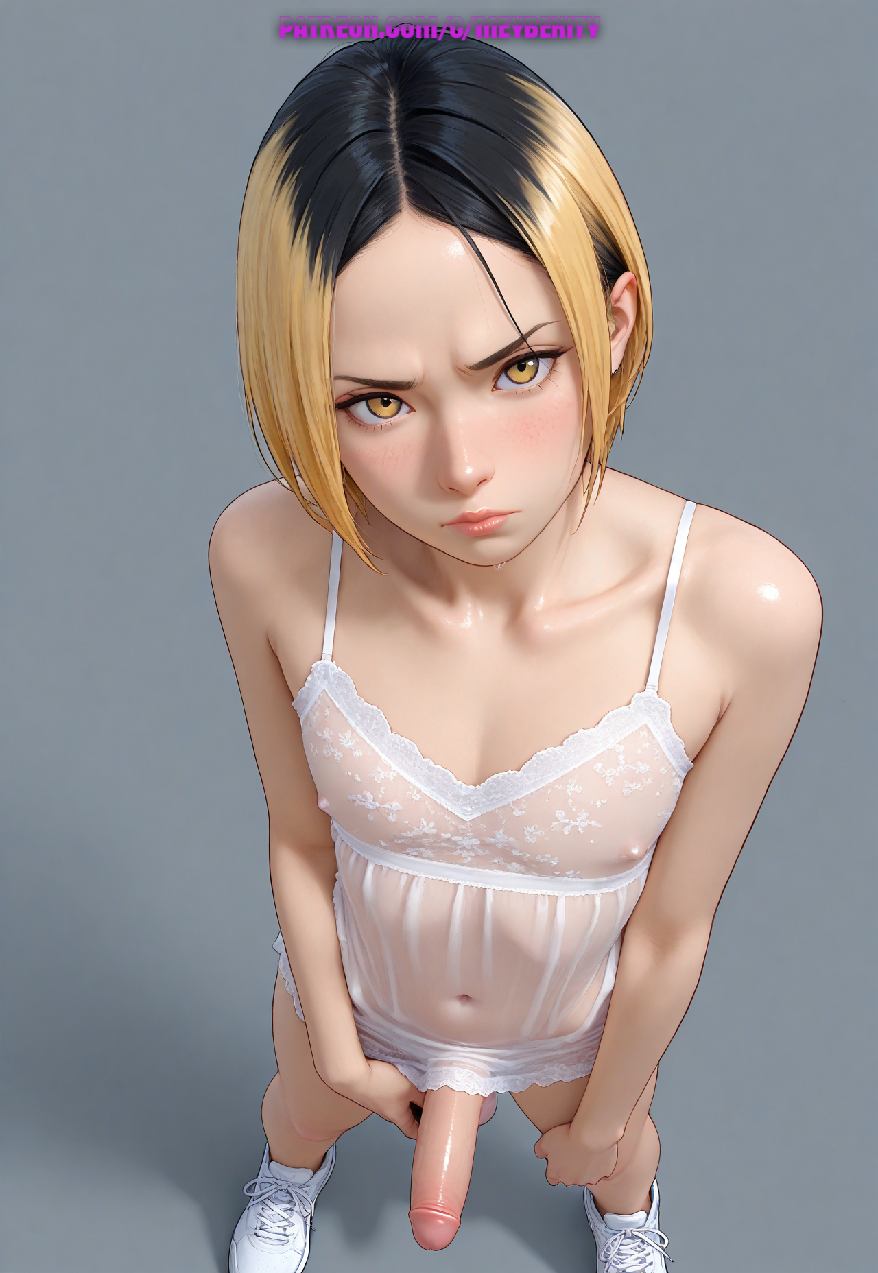 1boy, ai generated, balls, femboy, light skin, light-skinned femboy, male, male only, meybekity, otoko no ko, penis, solo, trap, yaoi